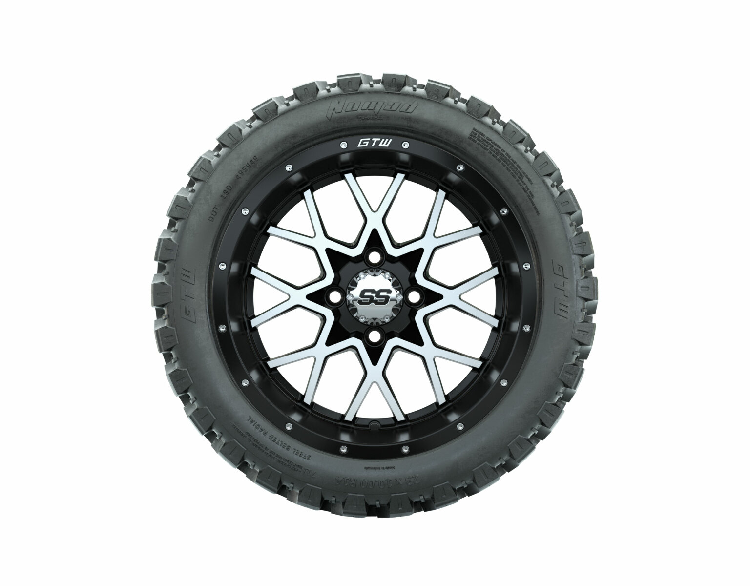 GTW Vortex 14 inch Machined/Black Golf Cart Wheel on 23x10-R14 (23