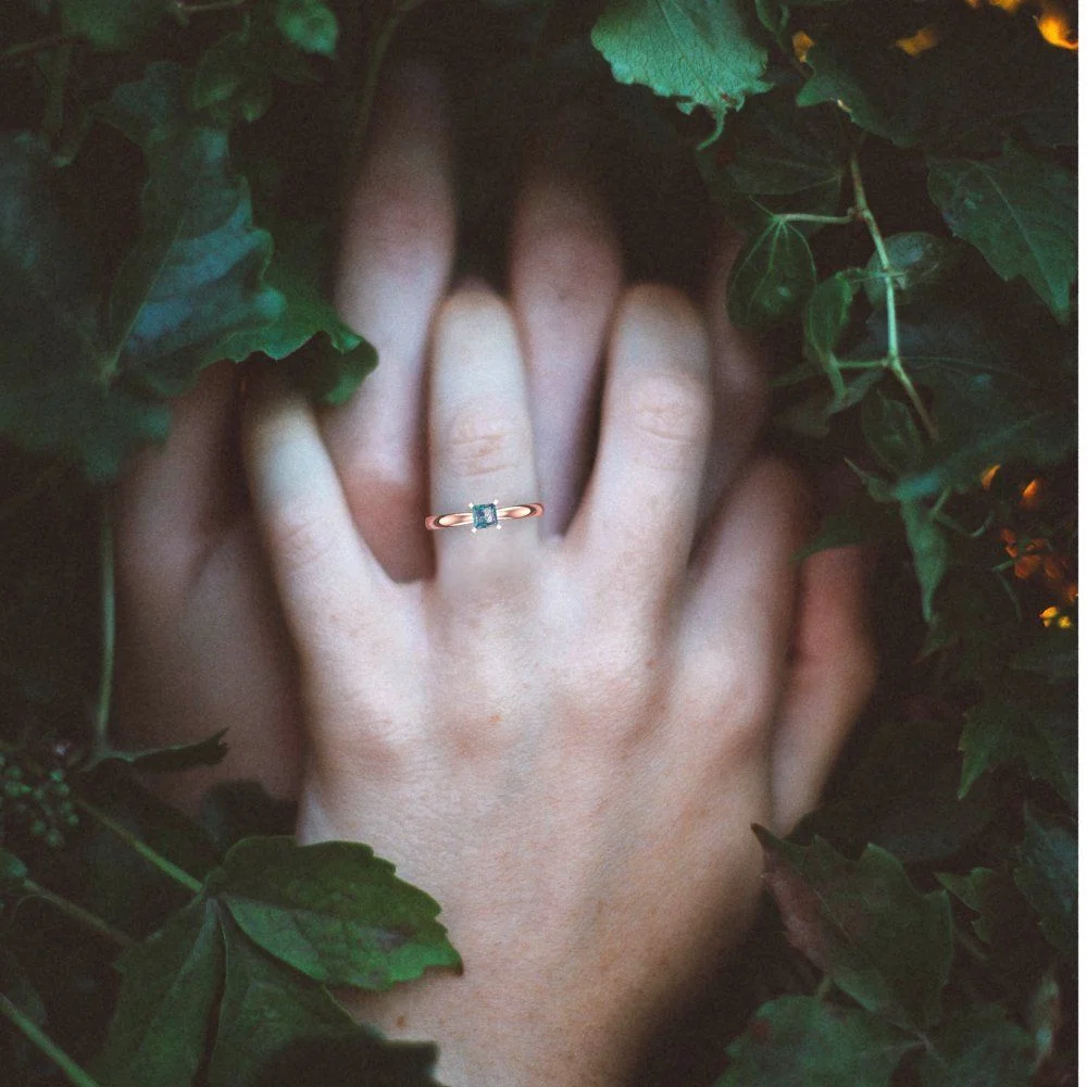 0.5 ct Brilliant Princess Cut Clear Simulated Diamond 18K Rose Gold Solitaire Ring SZ 6.75