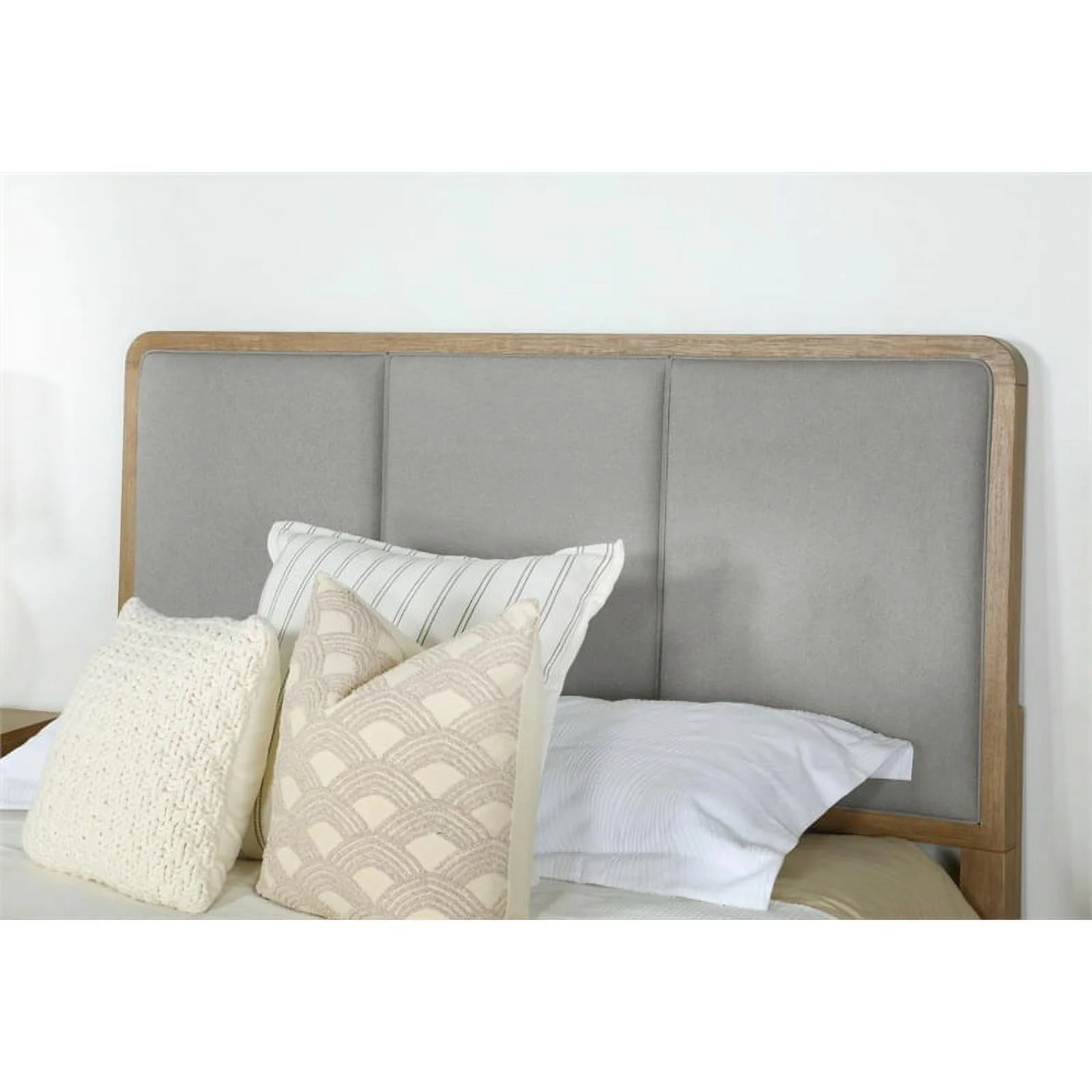 Pemberly Row Upholstered Fabric Queen Panel Bed in Sand Wash and Gray