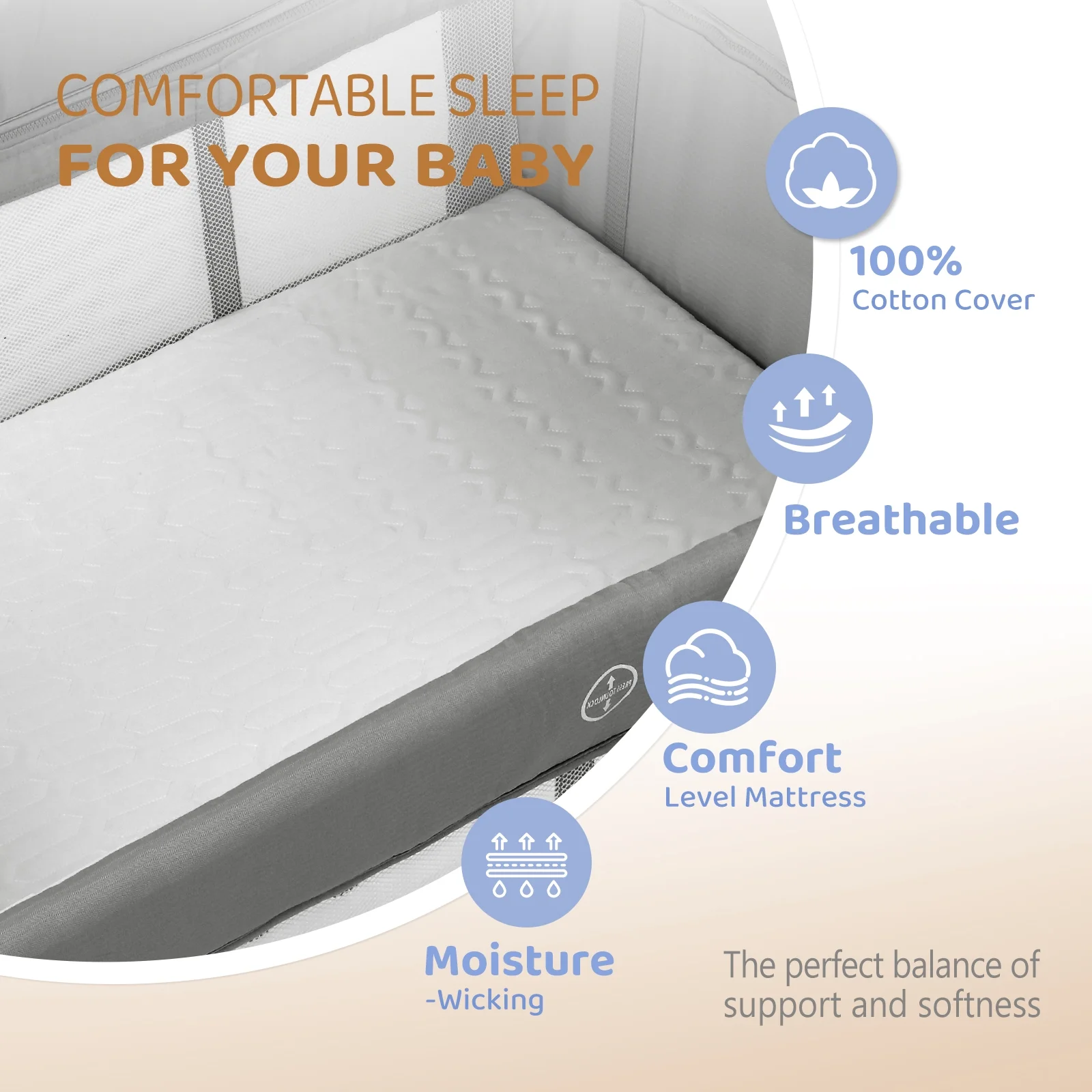 JOYMOR Folding Bedside Bassinet Co-Sleeper, Baby Bassinet with Toy Wheels for Unisex Infant