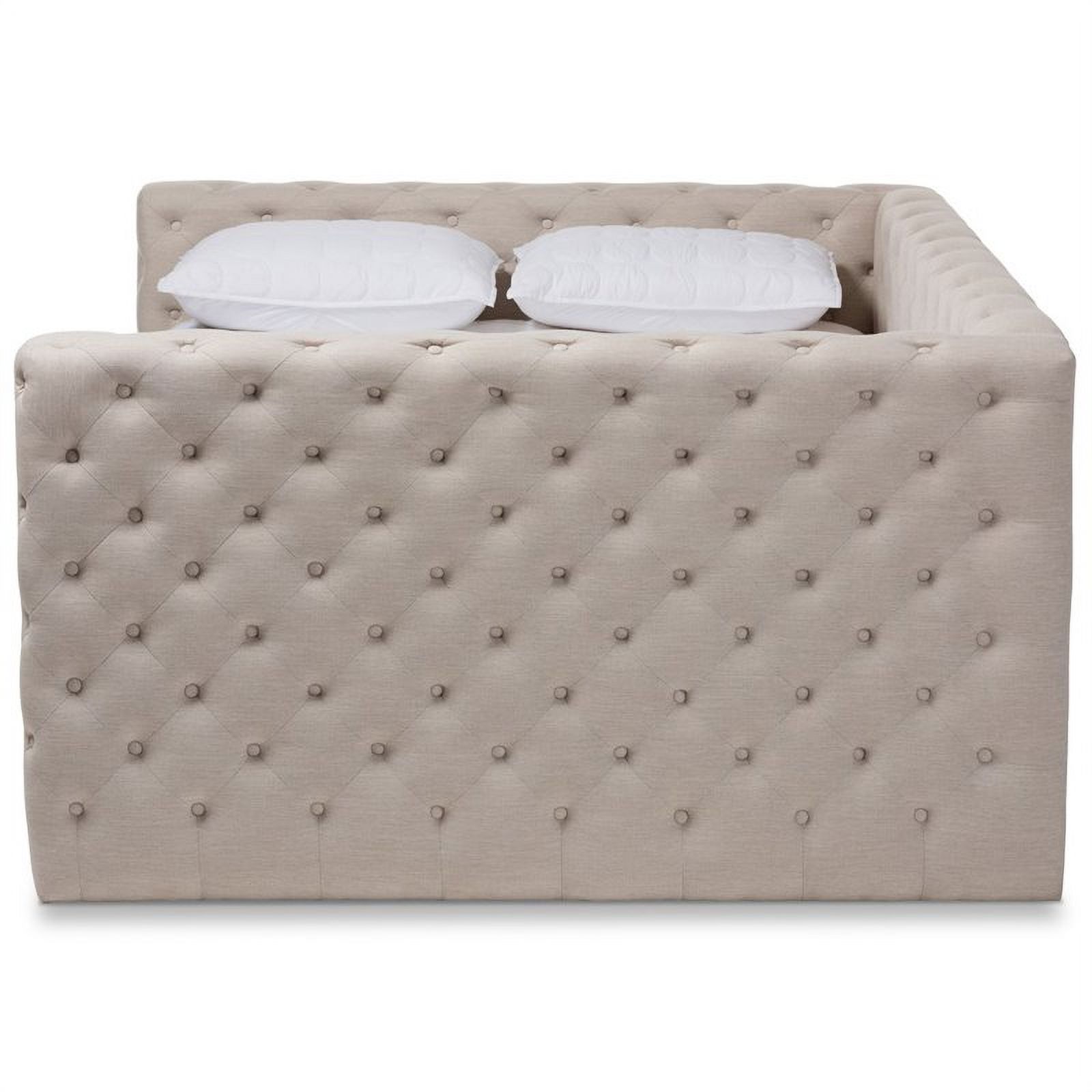 Bowery Hill Fabric Tufted Full Daybed w/ Trundle in Light Beige