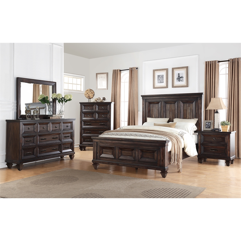 New Classic Sevilla 4-Piece Wood Cal King Bedroom Set with Nightstand in Walnut