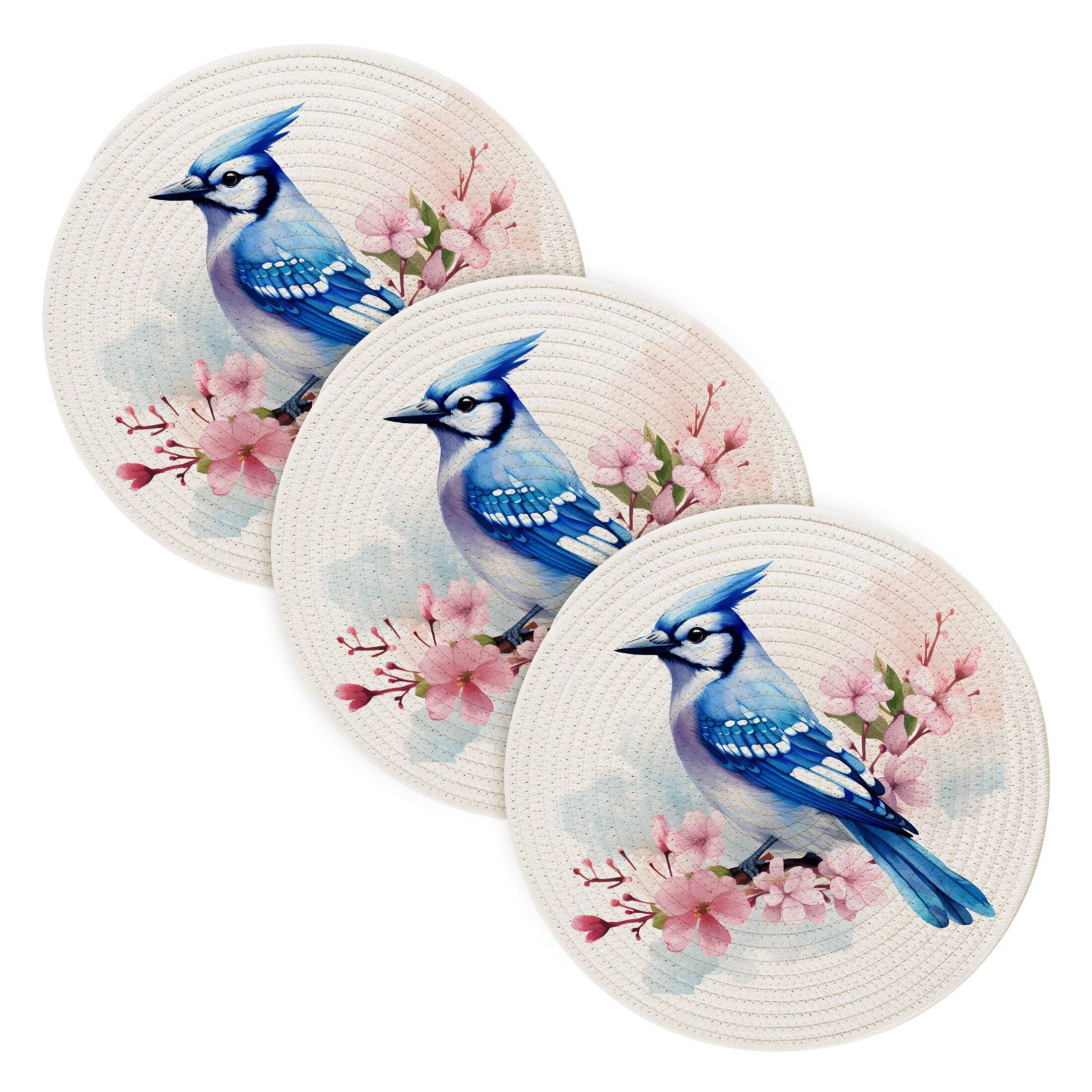 Birds and Cherry Flowers 3 PCs Pot Holders Trivets Kitchen 15
