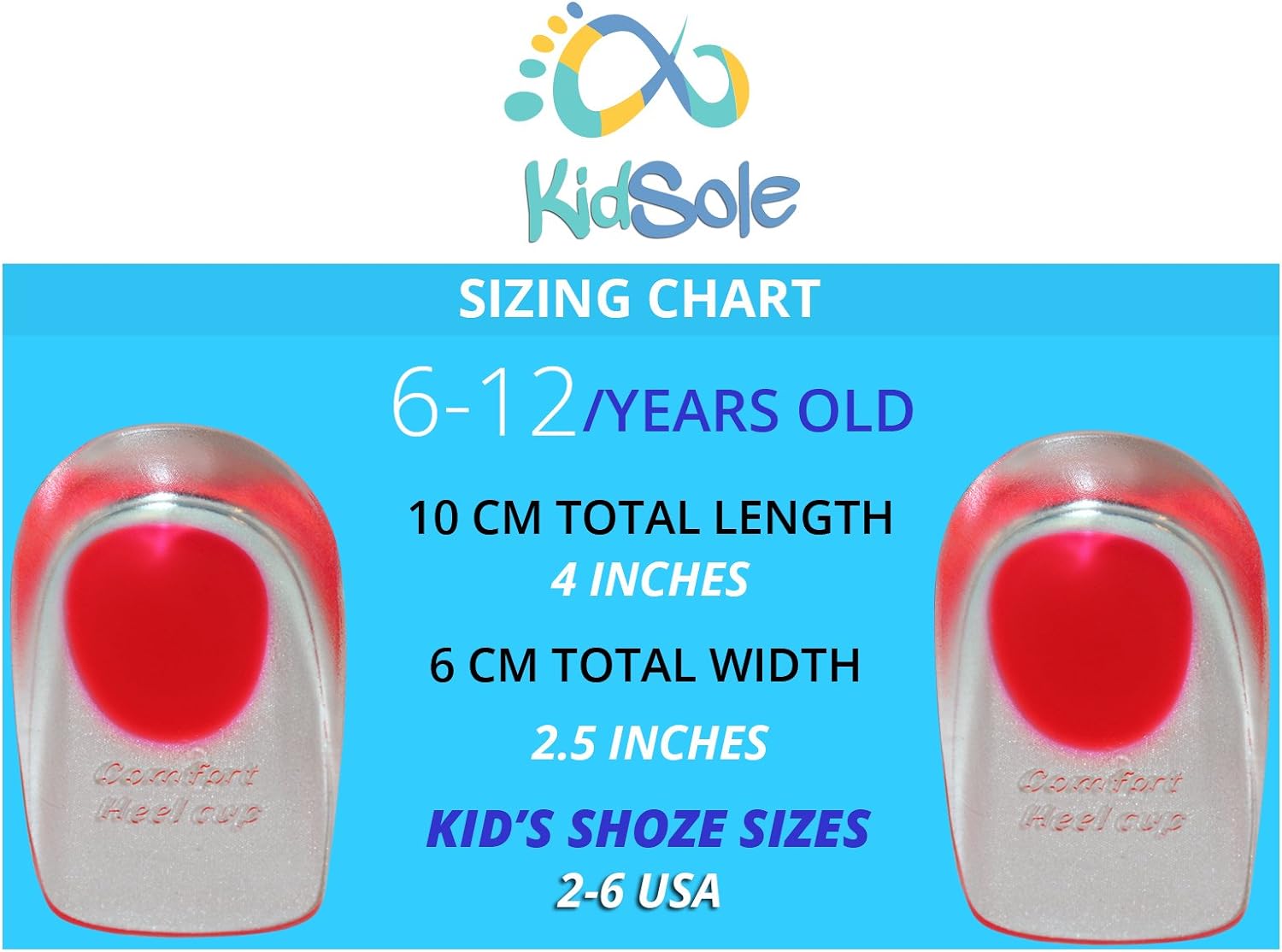 2 Pack - KidSole Shock Absorbing Lightweight Gel Heel Cups for Kid's with Sensitive Heels, Heel Spurs, Plantar Fasciitis, or Ankle Pain (Pink) (Red) (Pink Kids Size 2-6) (Pink Kids Size 2-6)