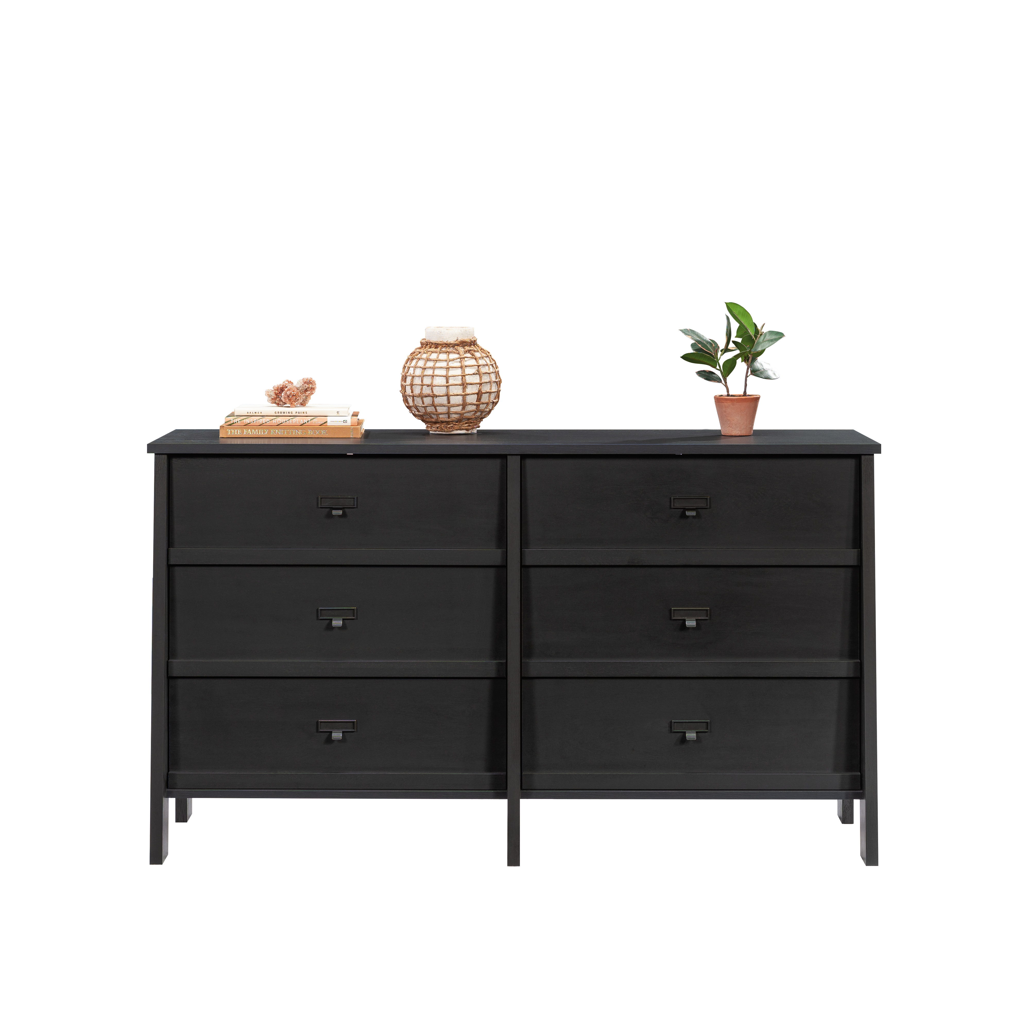 Sauder Trestle 6-Drawer Bedroom Dresser in Raven Oak, Raven Oak Finish