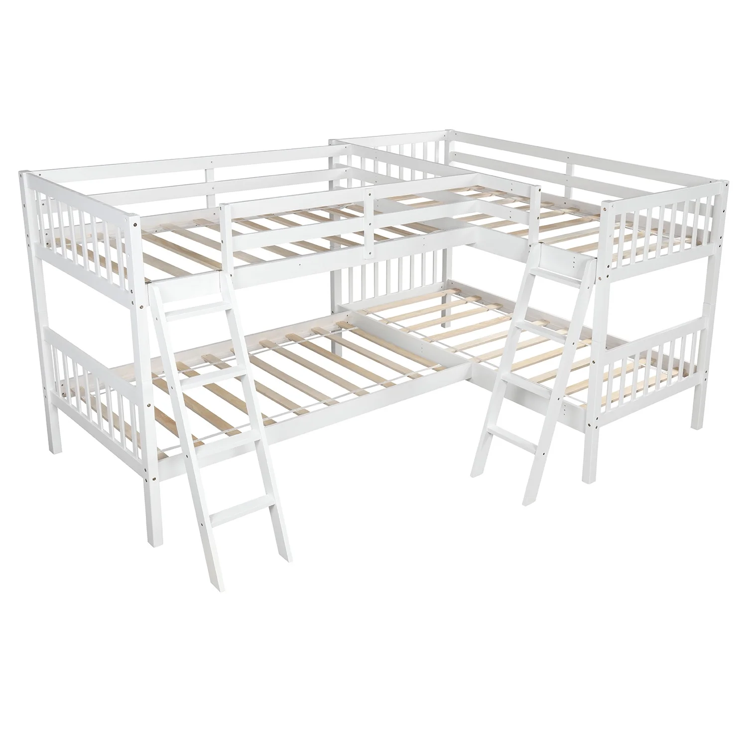 L-Shaped Twin Bunk Bed Twin Over Twin Bunk Bed with Ladder No Box Spring Needed