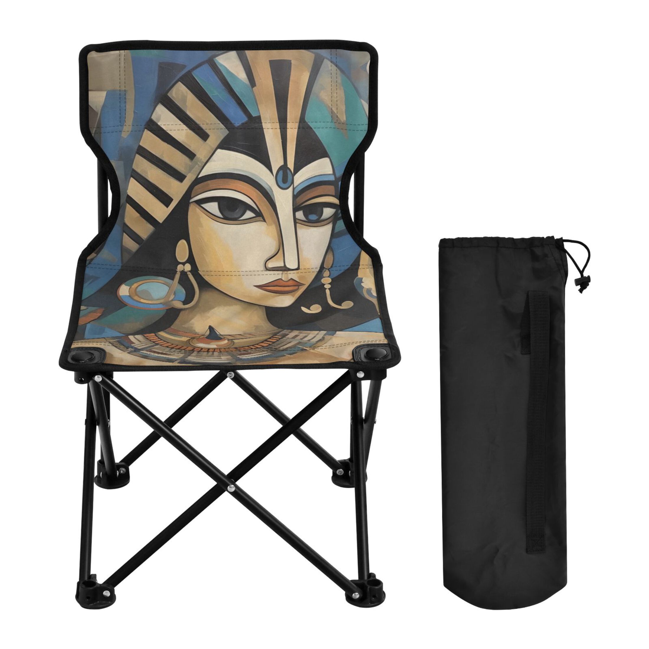 Indian Women Print Portable Camping Chair Outdoor Folding Beach Chair Fishing Chair Lawn Chair with Carry Bag Support to 220LBS