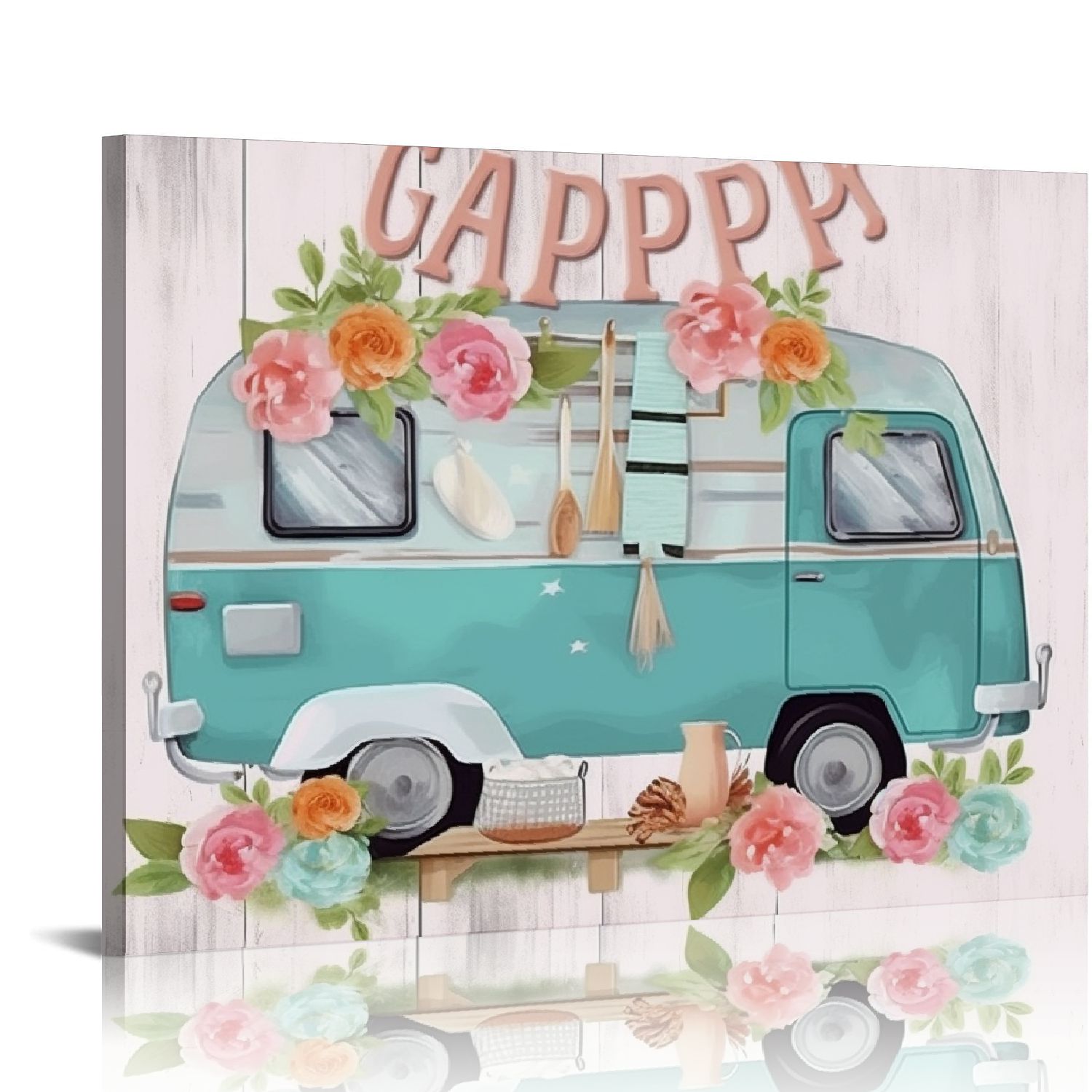 Rustic Camp Canvas Wall Art Framed Happy Camper Poster Print Canvas Painting Picture Sign Home Decoration 12x16