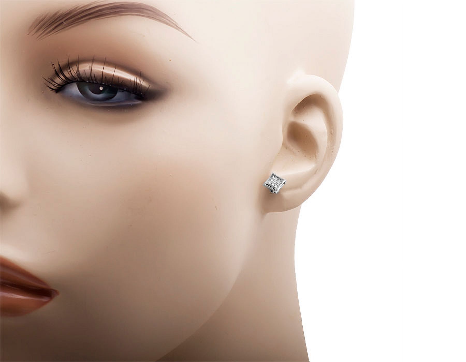 10K White Gold 5MM Square Kite Diamond Stud Earrings .05Ct