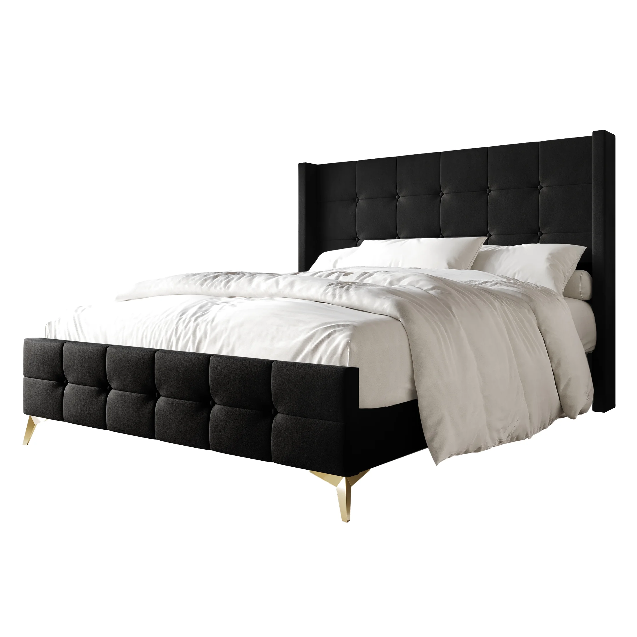 Castle Place Luxury Glam King Size Velvet Upholstered Bed, Black