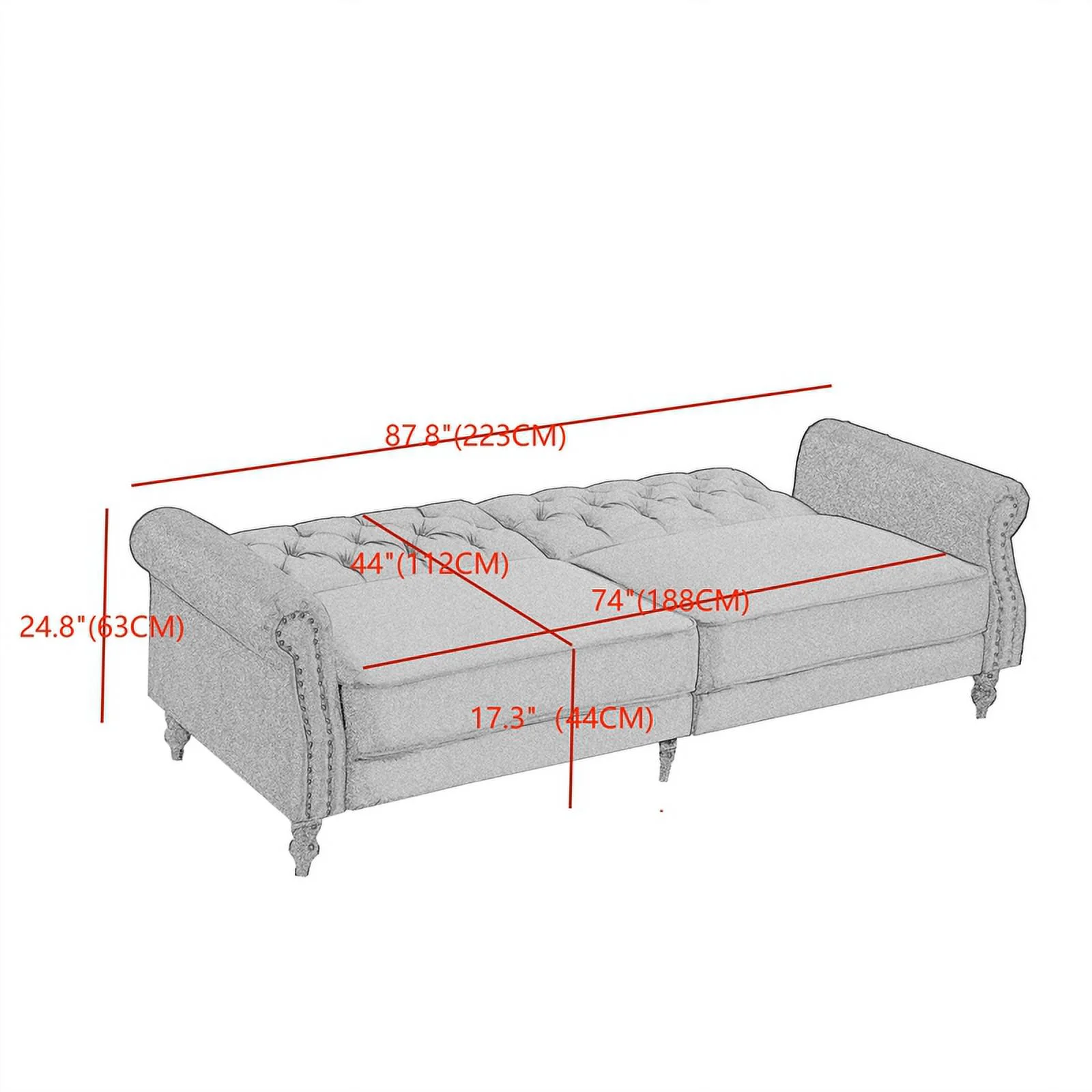 87.8'' Convertible Cream Velvet Sofa Bed Sleeper