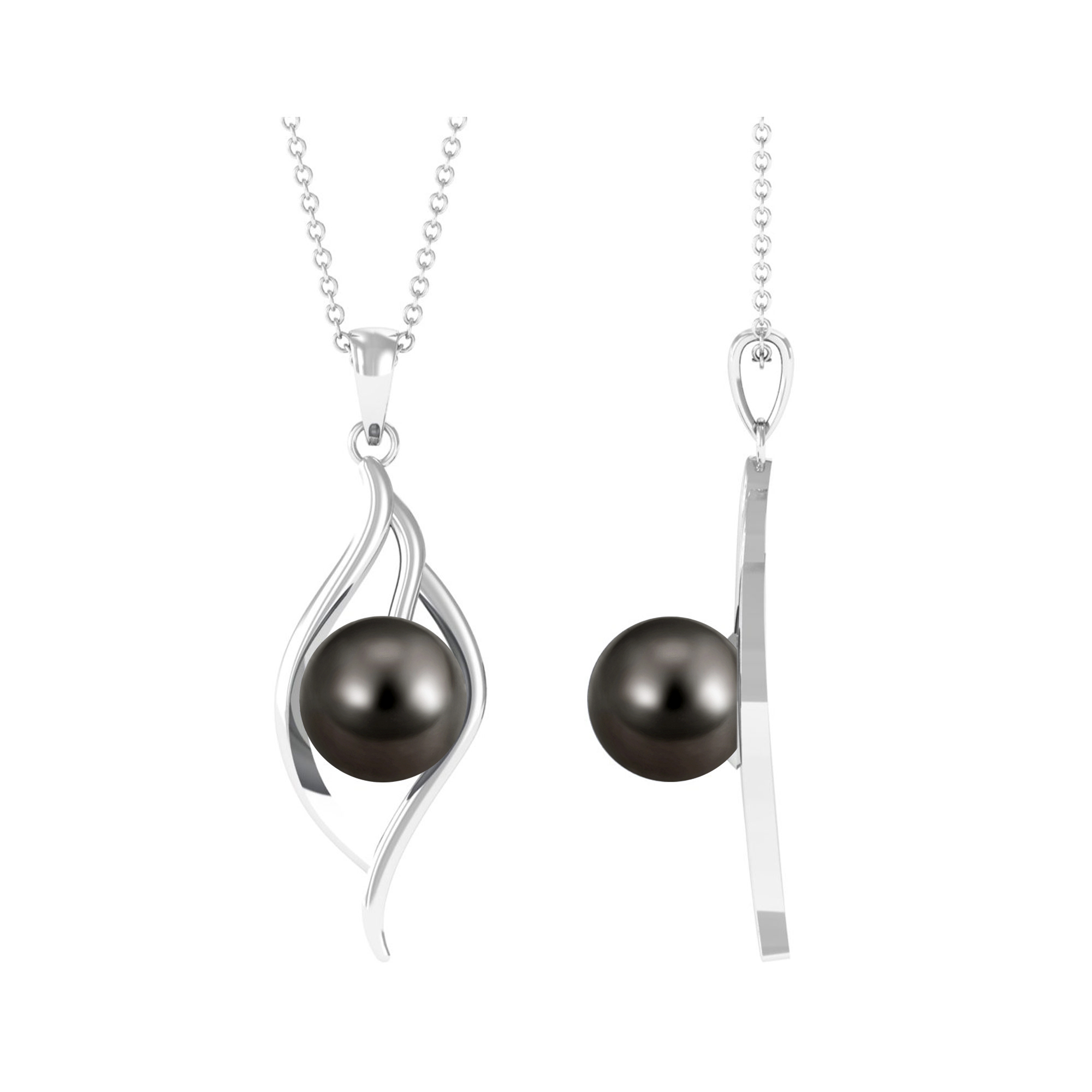 Natural Tahitian Pearl Leaf Pendant Necklace for Women (10 mm, with chain), 925 Sterling Silver