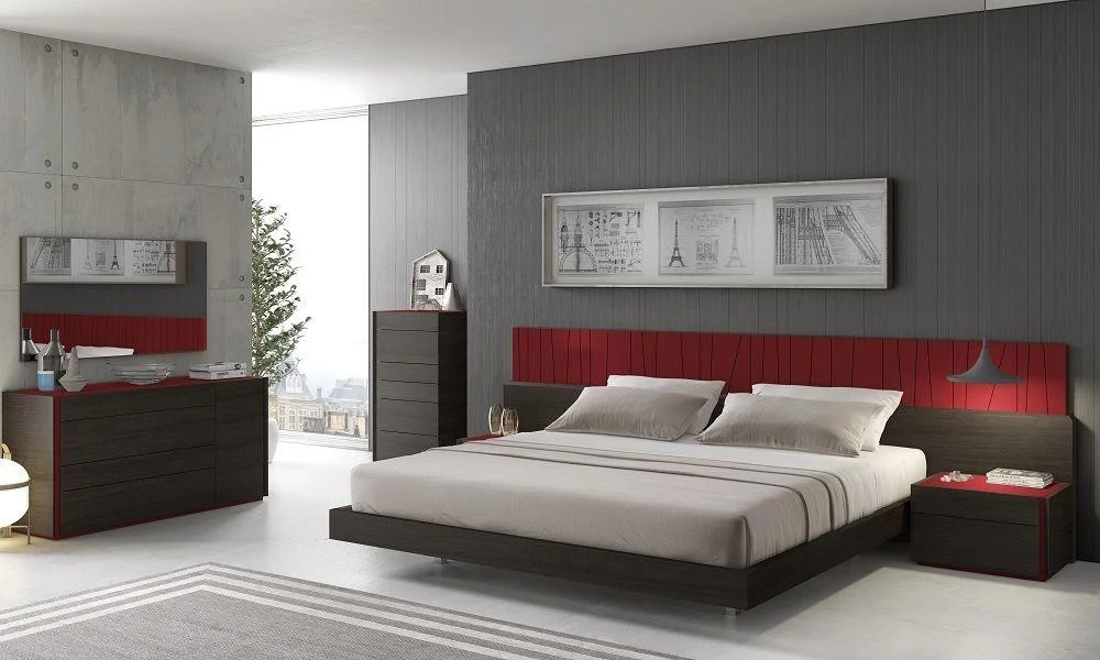 Light Grey Lacquer & Wenge Veneer King Bedroom Set 5Pcs J&M Lagos Contemporary