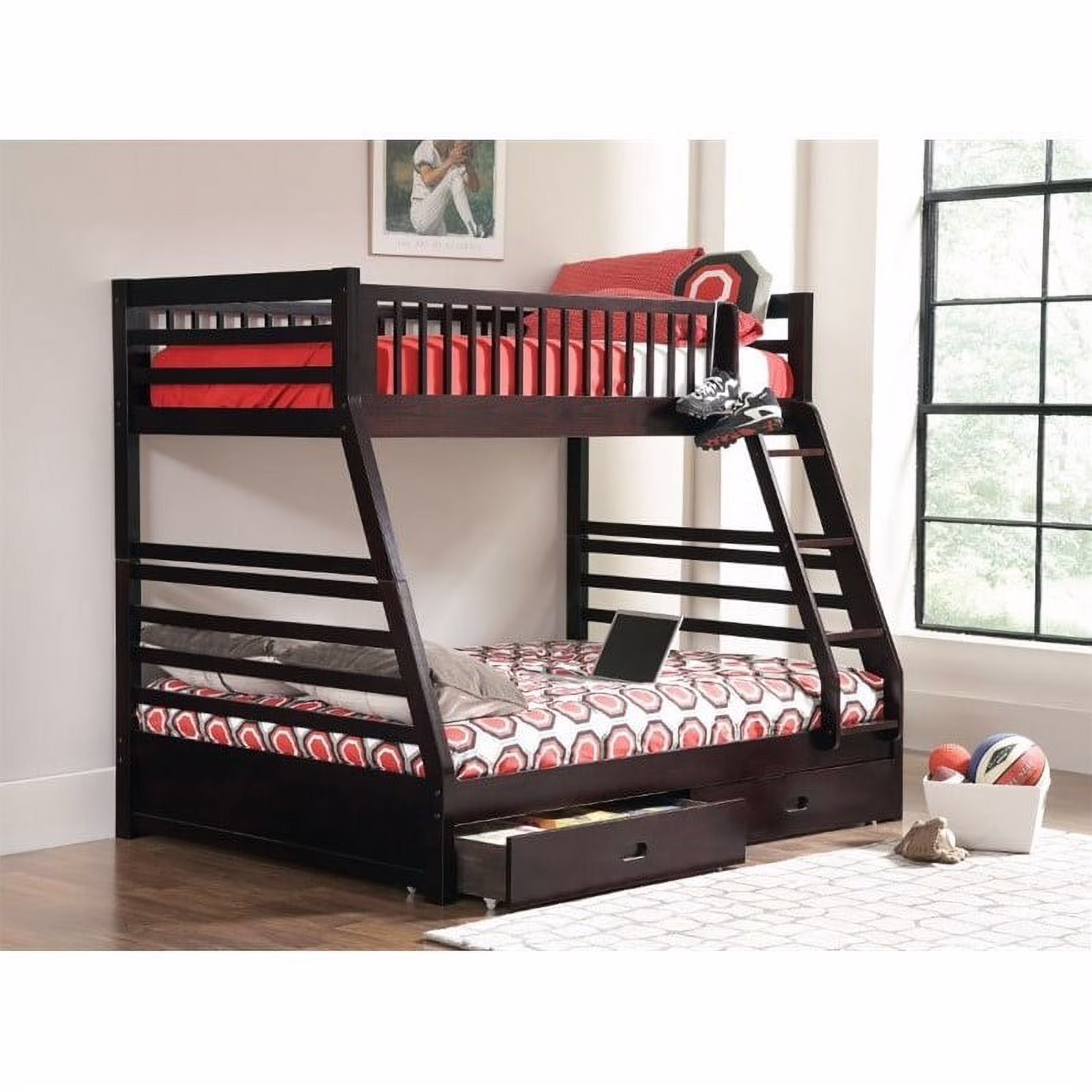 Stonecroft Guerrero Twin over Full Bunk Bed with Drawers in Cappuccino