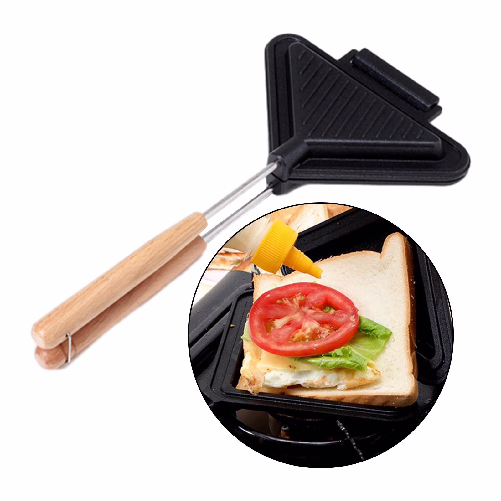 CUTICATE Sandwich Baking Pan Frying Pan with Detachable Handle Waffle Maker Pan Sandwich Maker Flip Grill Pan for Bread Pancakes Toast