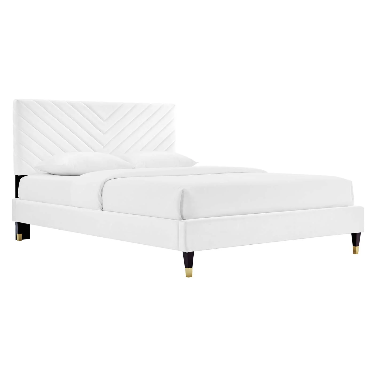 Modway Roxanne Performance Velvet Queen Platform Bed in White