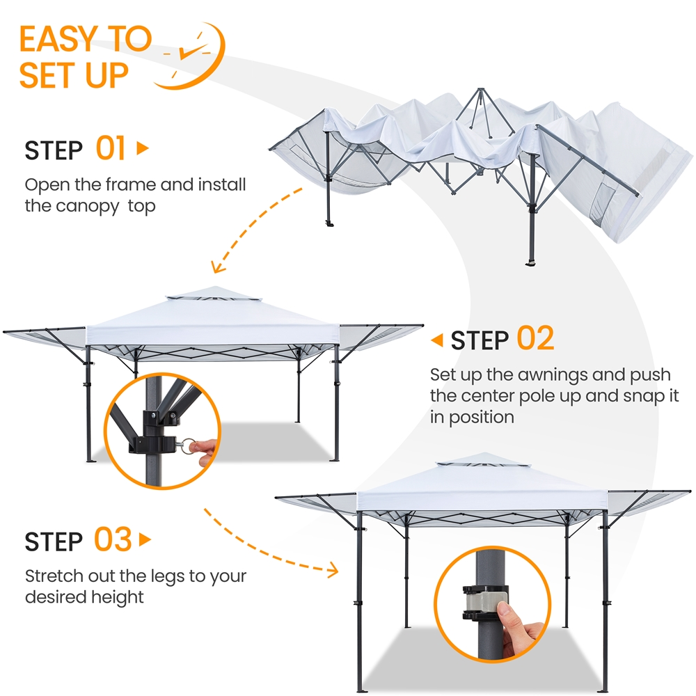 Topeakmart 17x10ft 2-tiered Pop-up Gazebo Canopy with Tilt Angle-adjustable Double Awnings, White
