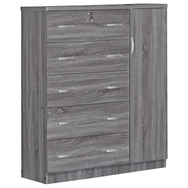 JCF Sofie 5 Drawer Wooden Tall Chest Wardrobe, Gray