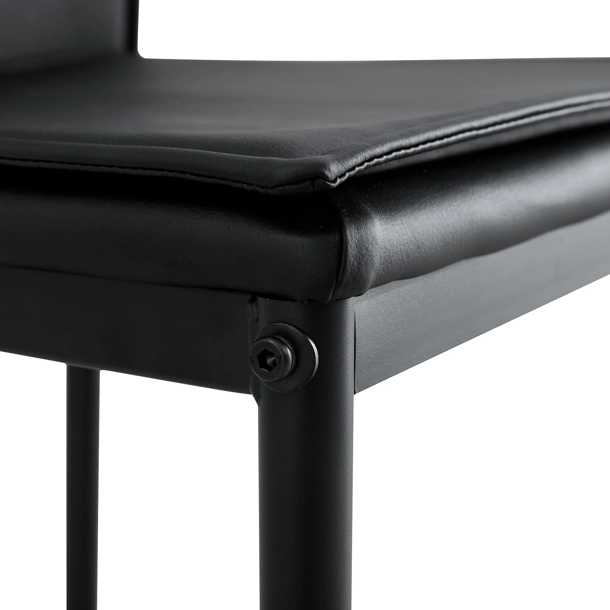 25 Inch Leather Counter Height Chair, Dining Chair with Black Metal Legs, Simple Bar Stool Upholstered Dining Chairs, Accent Desk Chair Dining Room, Kitchen, Vanity, Living Room(Black,Set of 6)