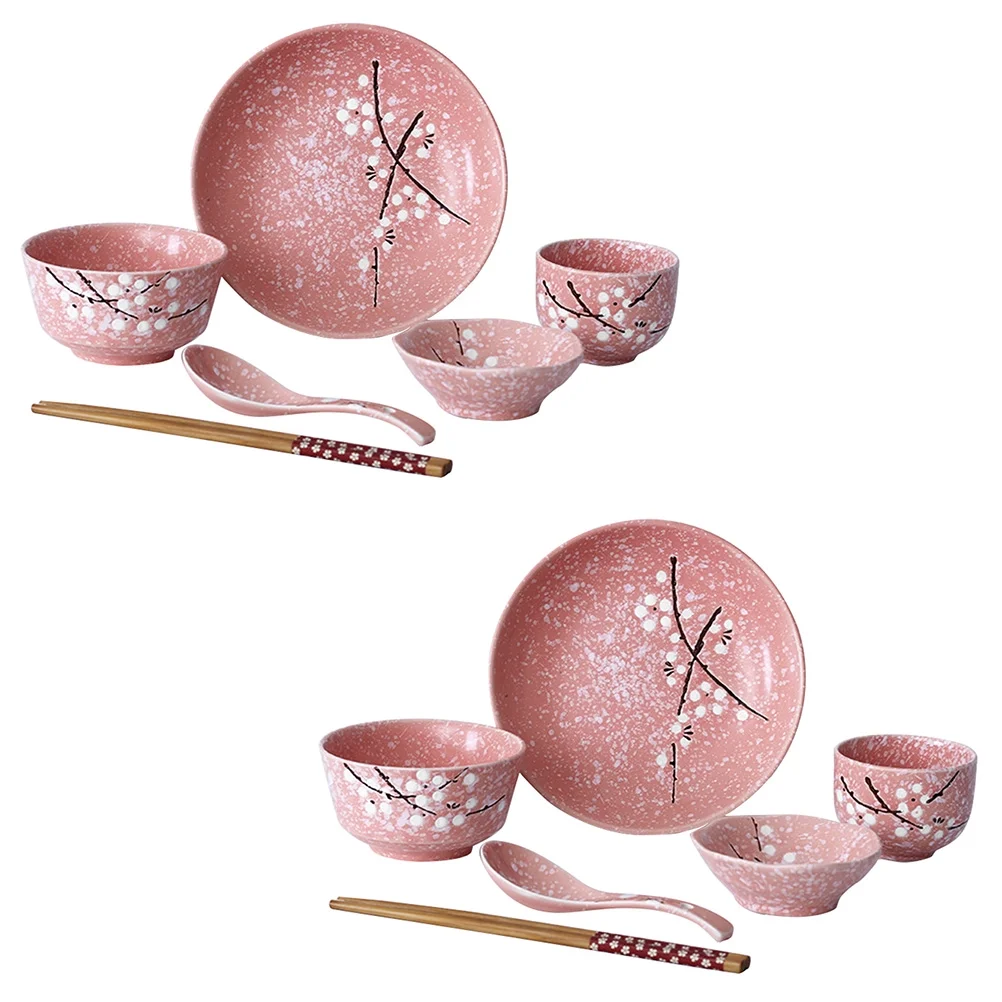 1 Set Ceramic Cutlery Set Household Japanese-style Tableware Kit (Pink)