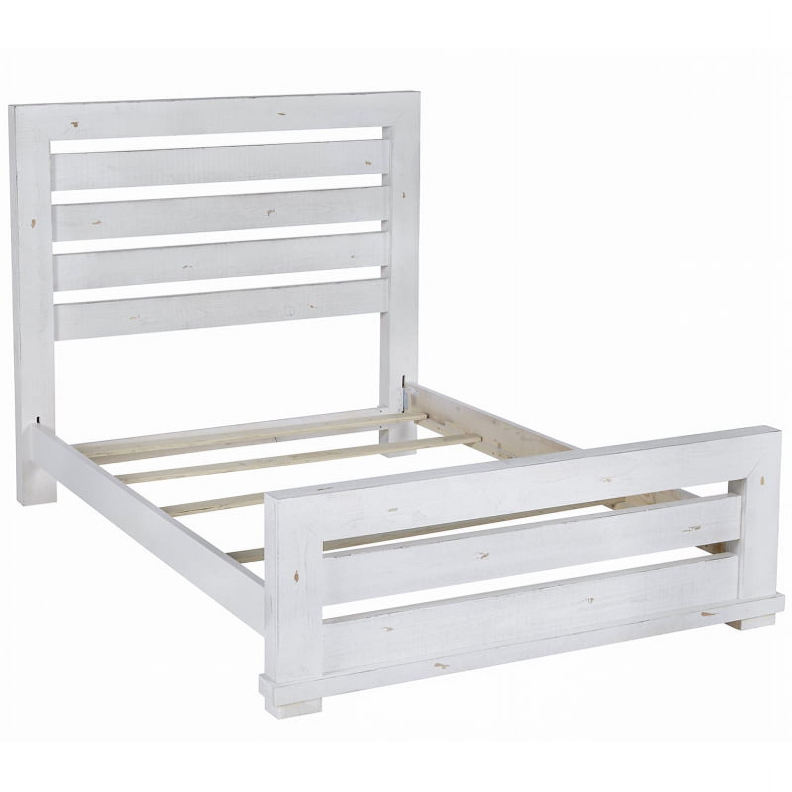 Bowery Hill Transitional Wooden King Slat Bed in Distressed White Finish