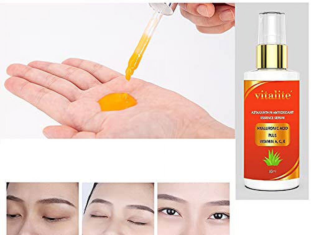 Vitalite Astaxanthin Serum Antioxidant Anti-aging Hyaluronic Acid With Vitamin A, C, E, UV Sun Shield , Supports Skin Hydration & Firmness, Supports Skin Rejuvenation