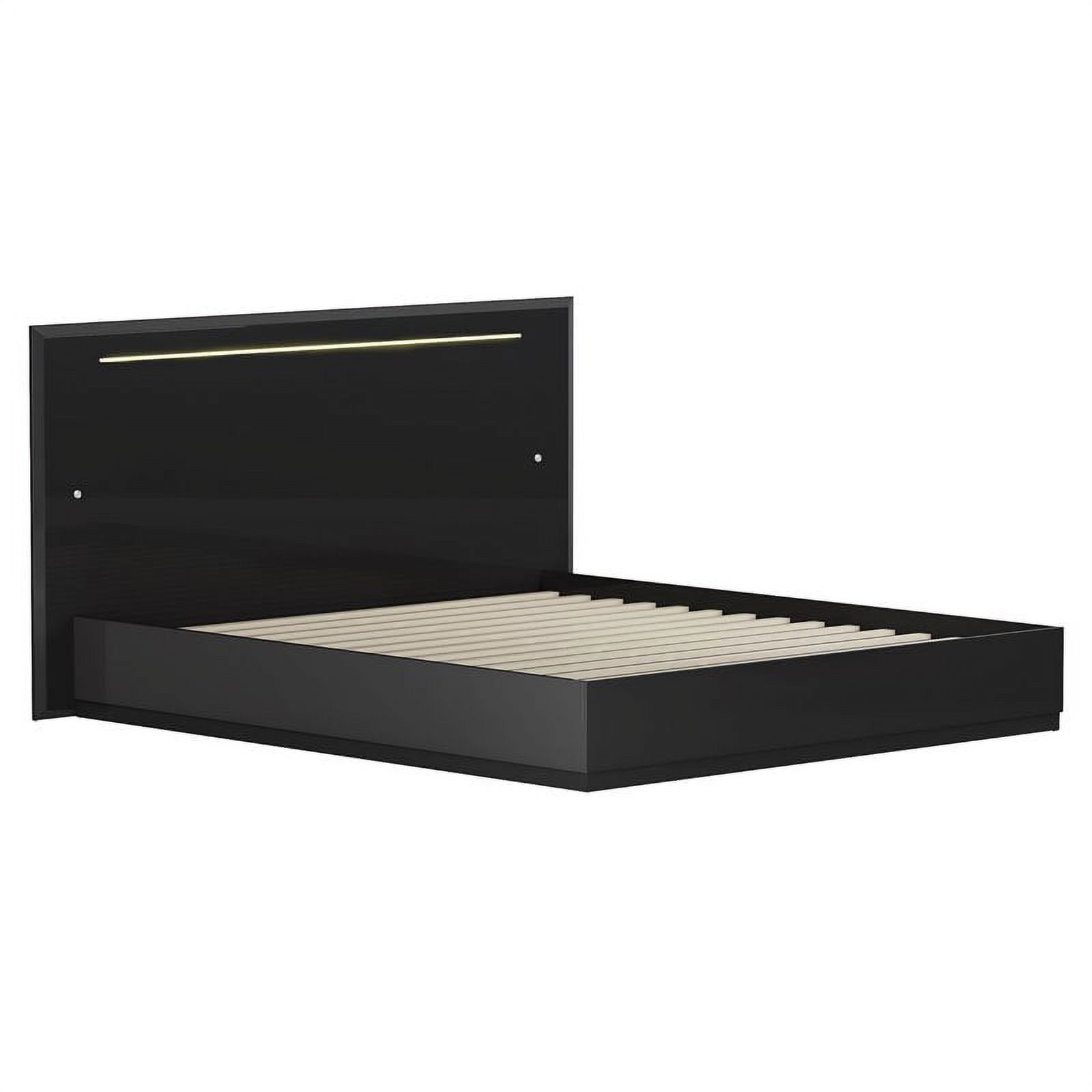 Milan Floria Contemporary Wood LED Queen-size Bed in Gloss Black