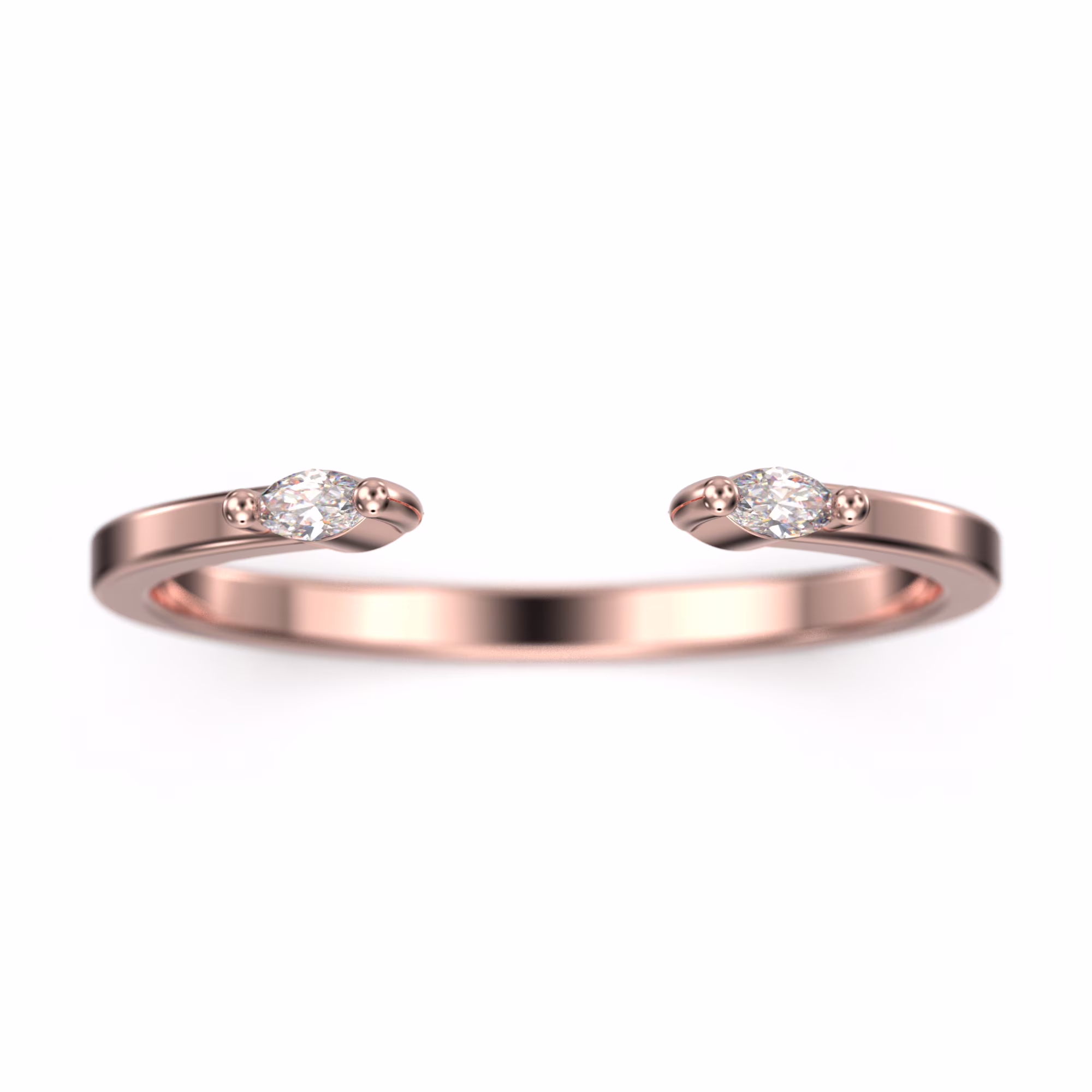 0.08ct Marquise Cut Diamond Moissanite Open Design 10K Rose GoldWedding Band