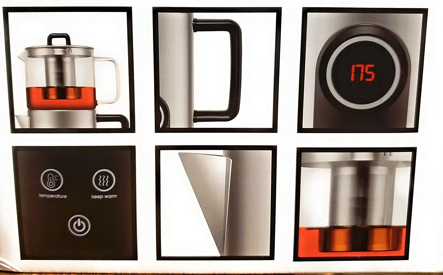 Electric Double 1.8 L Stainless Steel Tea Kettle & 1 L Glass Teapot with Infuser