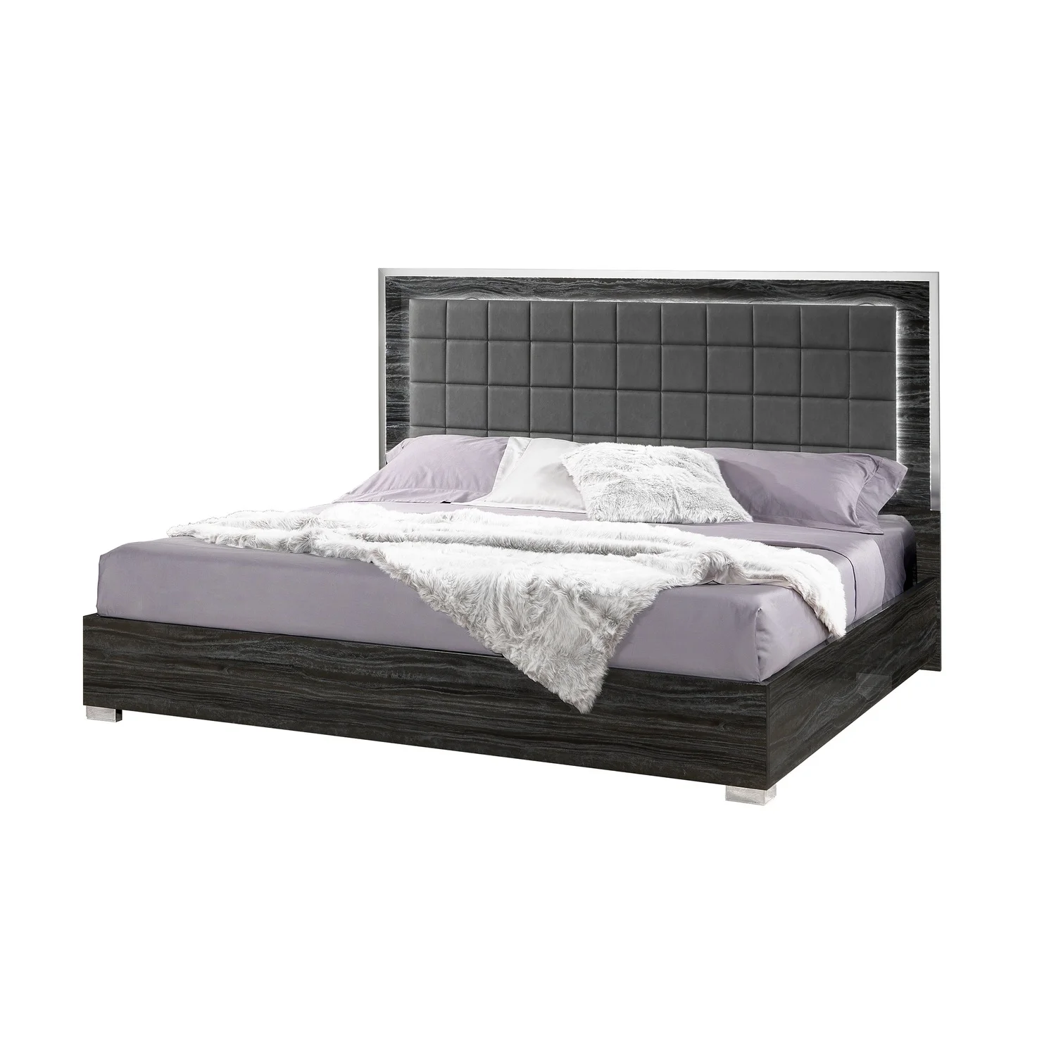 J&M Furniture Alice Glossy Gray Queen Bed