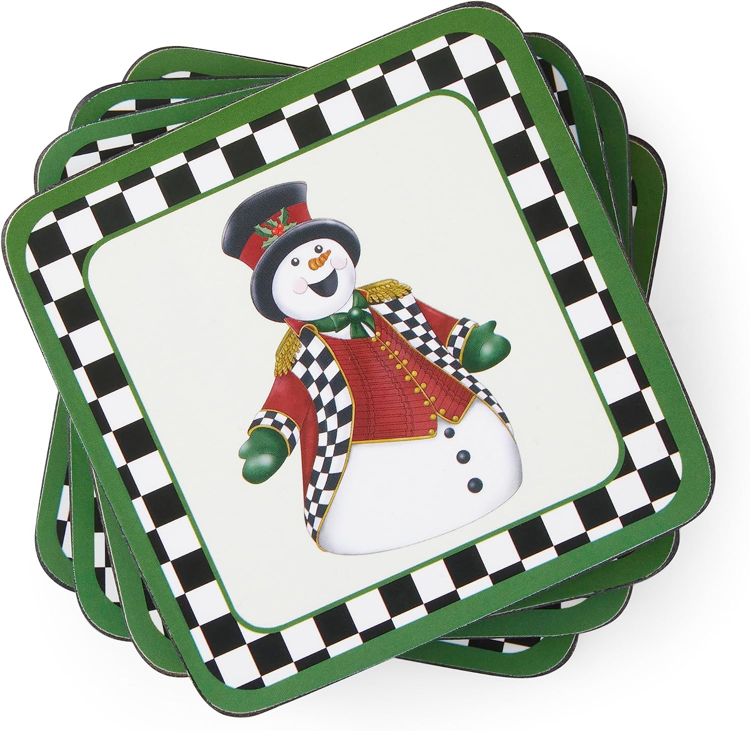 Pimpernel Christmas Coasters Set of 6, Cork Backed Board Heat and Stain Resistant, Black and White