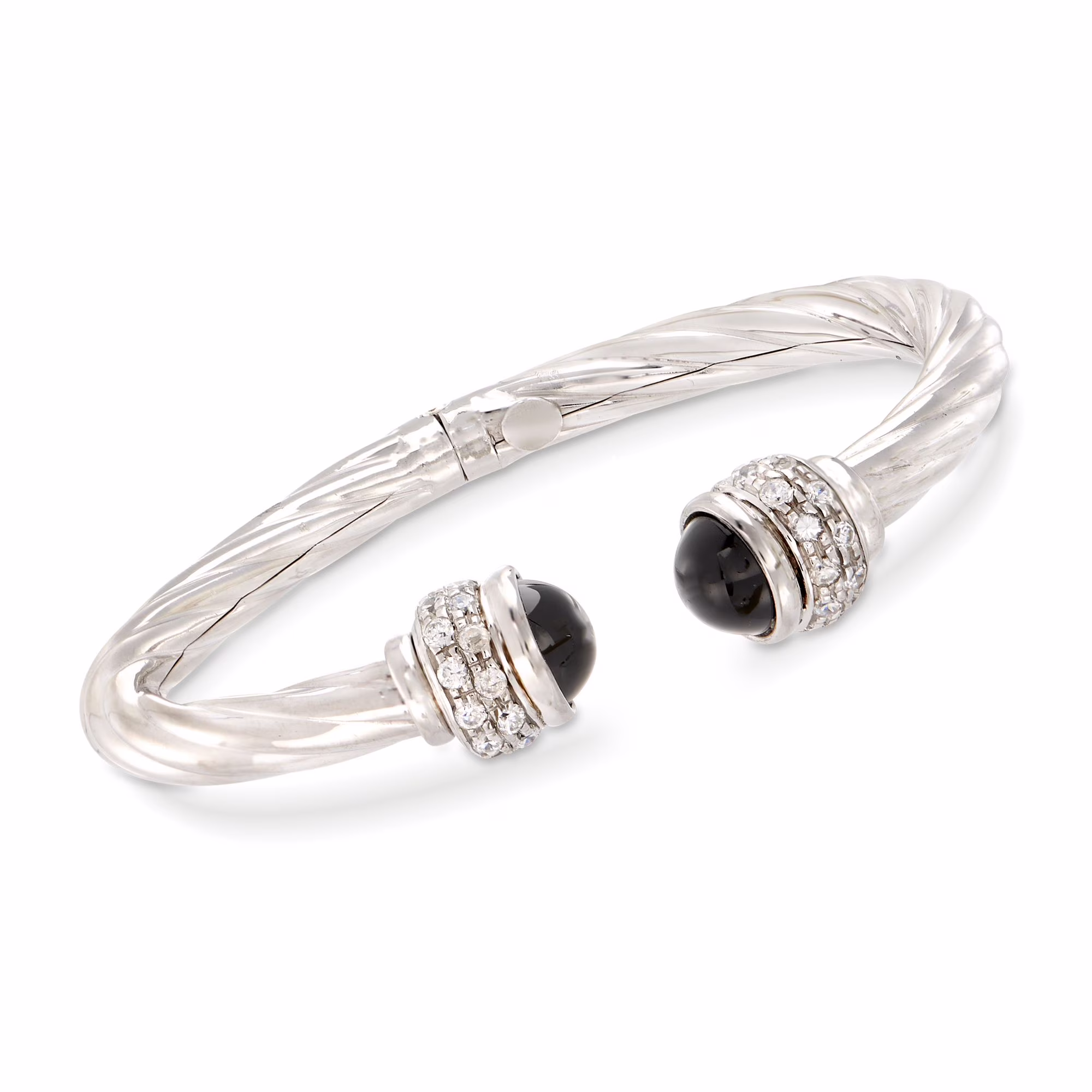 Ross-Simons Italian Black Onyx and 1.30 ct. t.w. CZ Twisted Cuff Bracelet in Sterling Silver, Women's, Adult