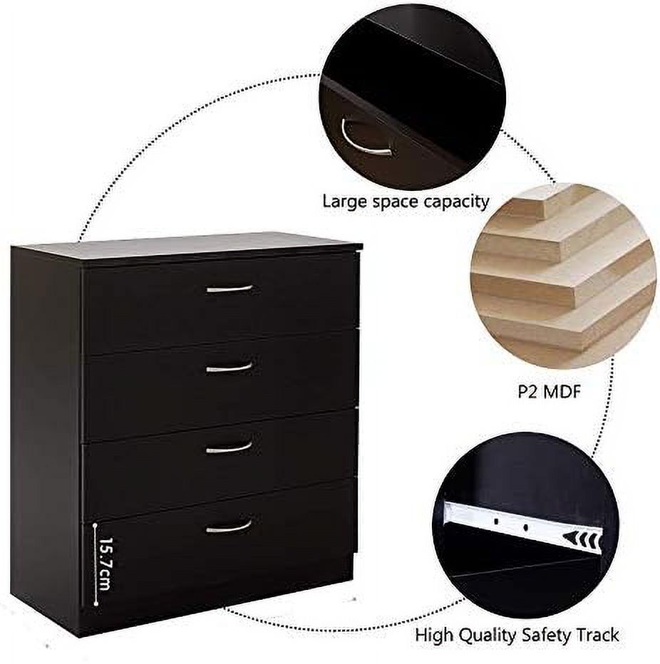 KBANZIBIU 4-Drawer Dresser Classic Wood Simple Style Nightstand End Table (White)