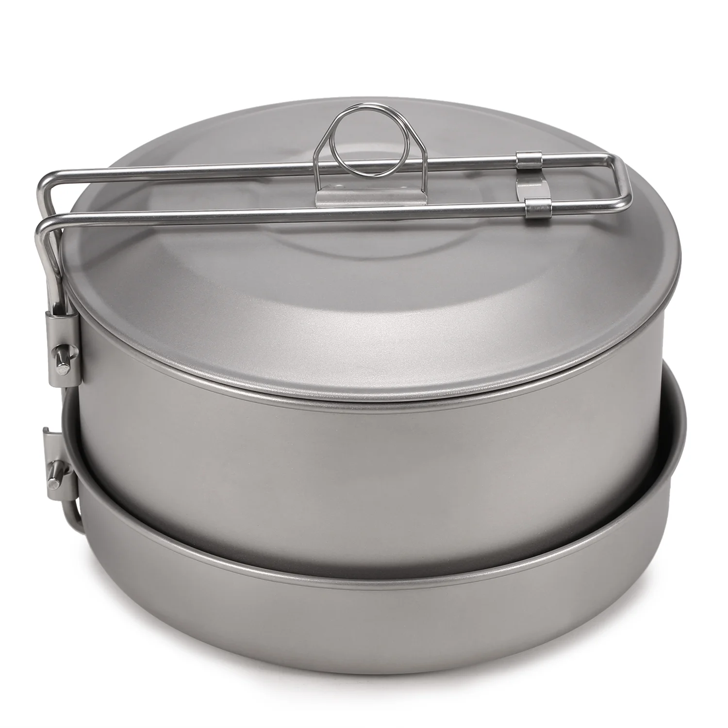 ametoys Camping Cookware Set Titanium Pot and Fry Pan Set with Lid and Foldable Handles for Outdoor Camping Hiking Backpacking Picnic