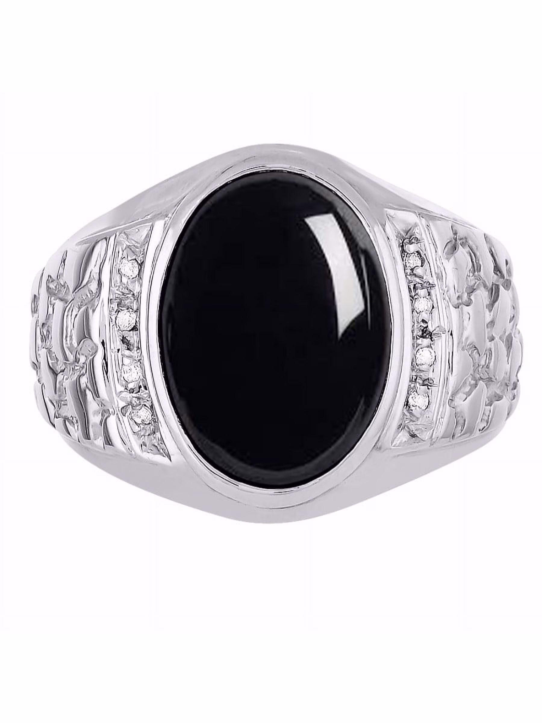 RYLOS Mens Rings Sterling Silver Nugget Ring with Oval Shape Cabochon Gemstone & Genuine Sparkling Diamonds Cabochon Onyx Rings For Men Men's Rings Silver Rings Sizes 8,9,10,11,12,13 Mens Jewelry