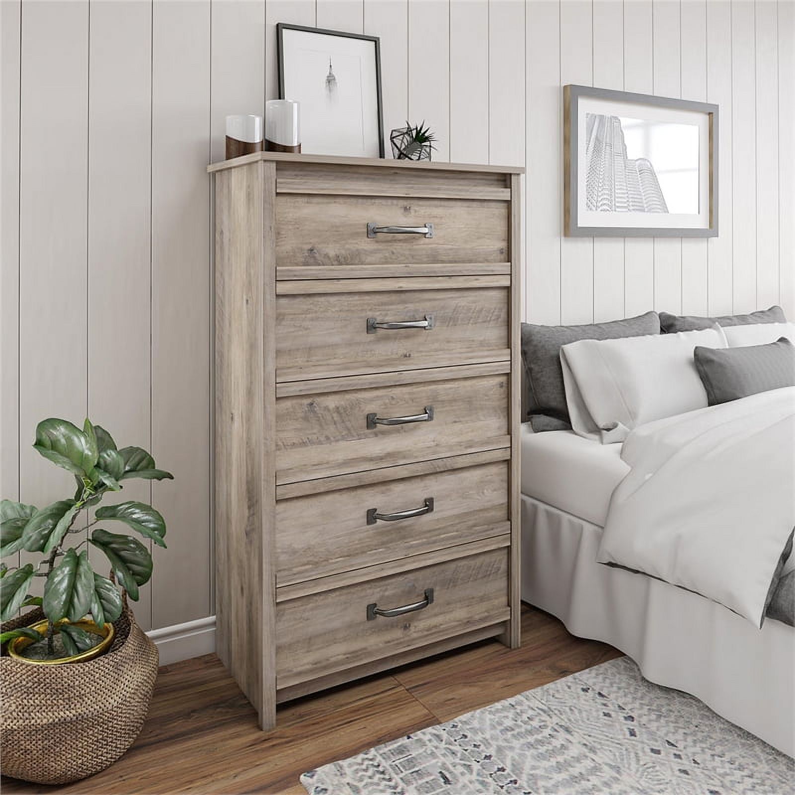 Ameriwood Home Bassinger 5 Drawer Dresser in Gray Oak