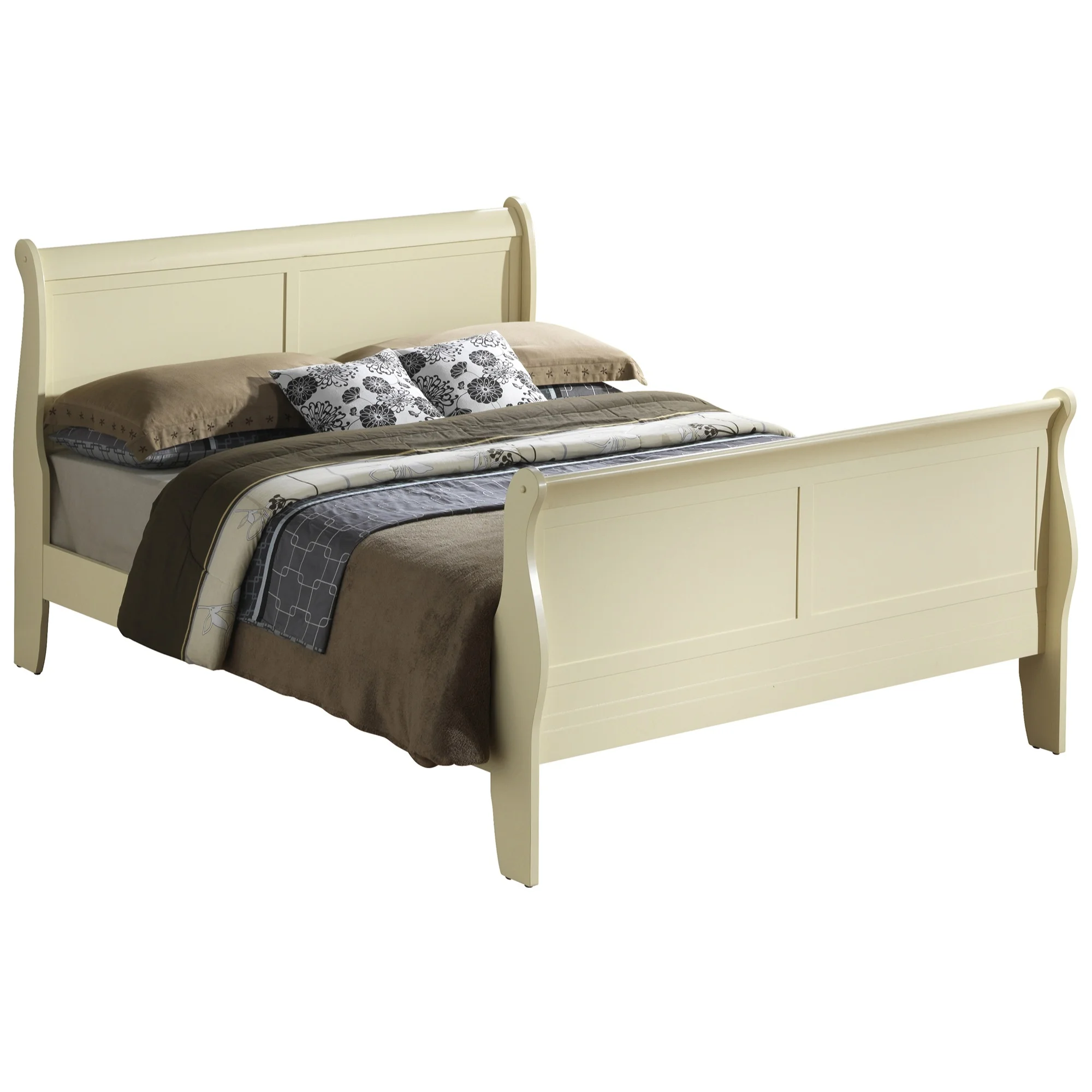 Passion Furniture PF-G3175A-FB Louis Philippe Sleigh Bed with High Footboard, Beige - Full Size