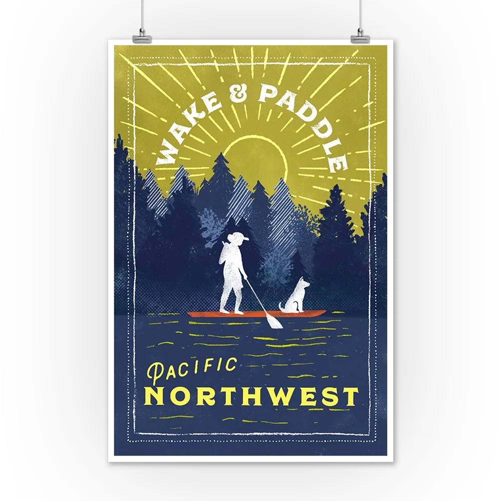 Pacific Northwest, Lake Life Series, Wake and Paddle, Landscape with Trees (12x18 Wall Art Poster, Room Decor)