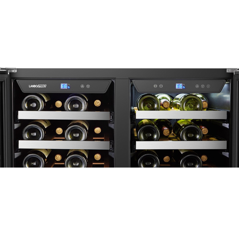 LanboPro Stainless Steel Dual Zone Wine Cooler - Seamless Stainless Steel French Doors 62 Bottle Capacity