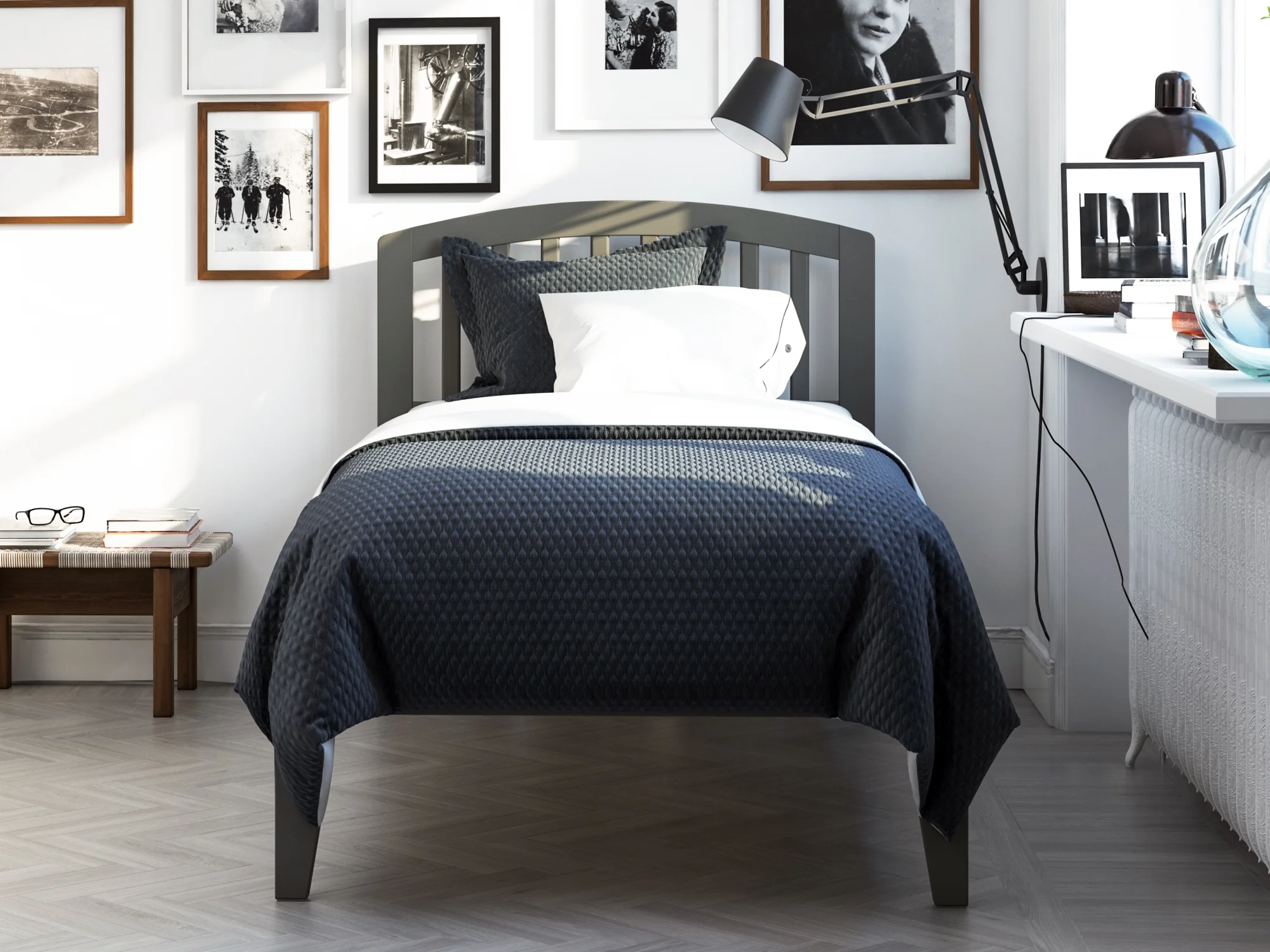 Richmond Twin XL Platform Bed with Open Foot Board in Grey