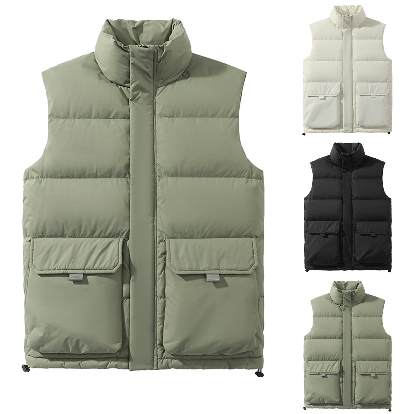 Mens Winter Vests Outerwear Men's Outdoor Casual Stand Collar Vest Padded Jacket Coat Vest Men's Padded Down Vest Winter Casual Work Sports Travel Outdoor Puffer Pockets