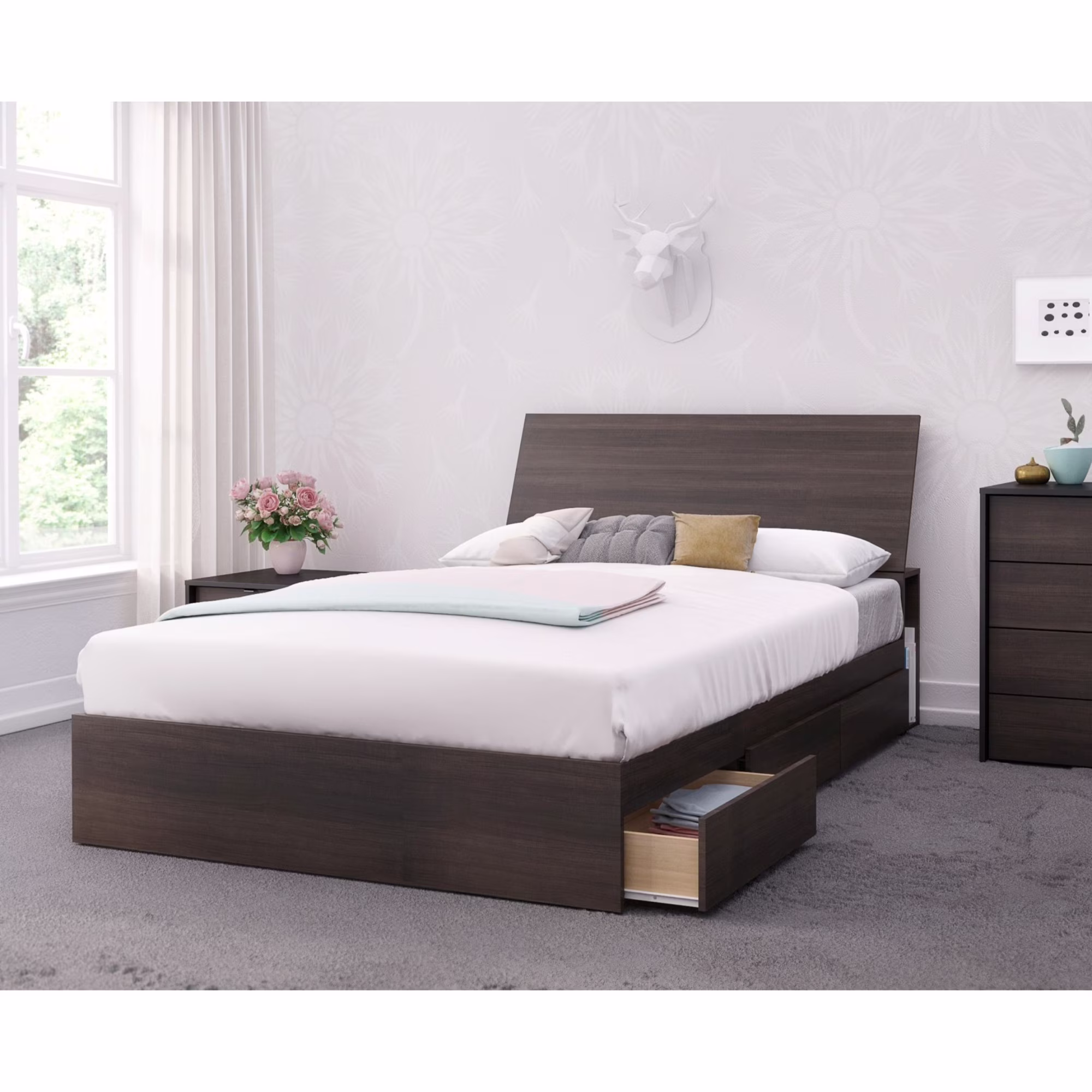 Celeste 3 Piece Full Size Bedroom Set, Ebony & Black