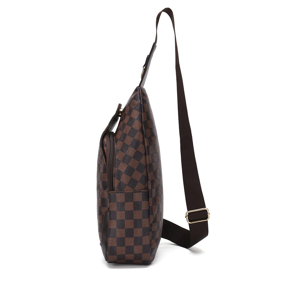 ZINTVVD Checkered Men Travel Shoulder Bag pouch Pocket Messerage Tote -Brown Checkered