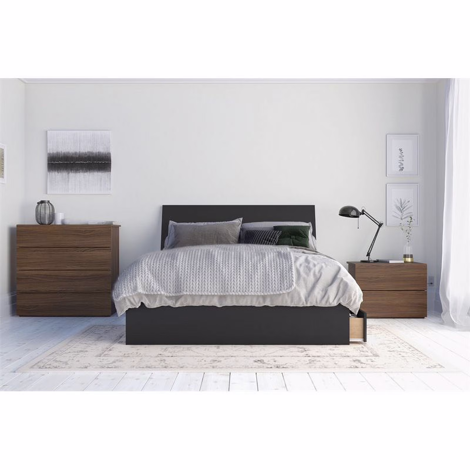 Atlin Designs Modern Engineered Wood 4 Piece Full Size Bedroom Set in Black