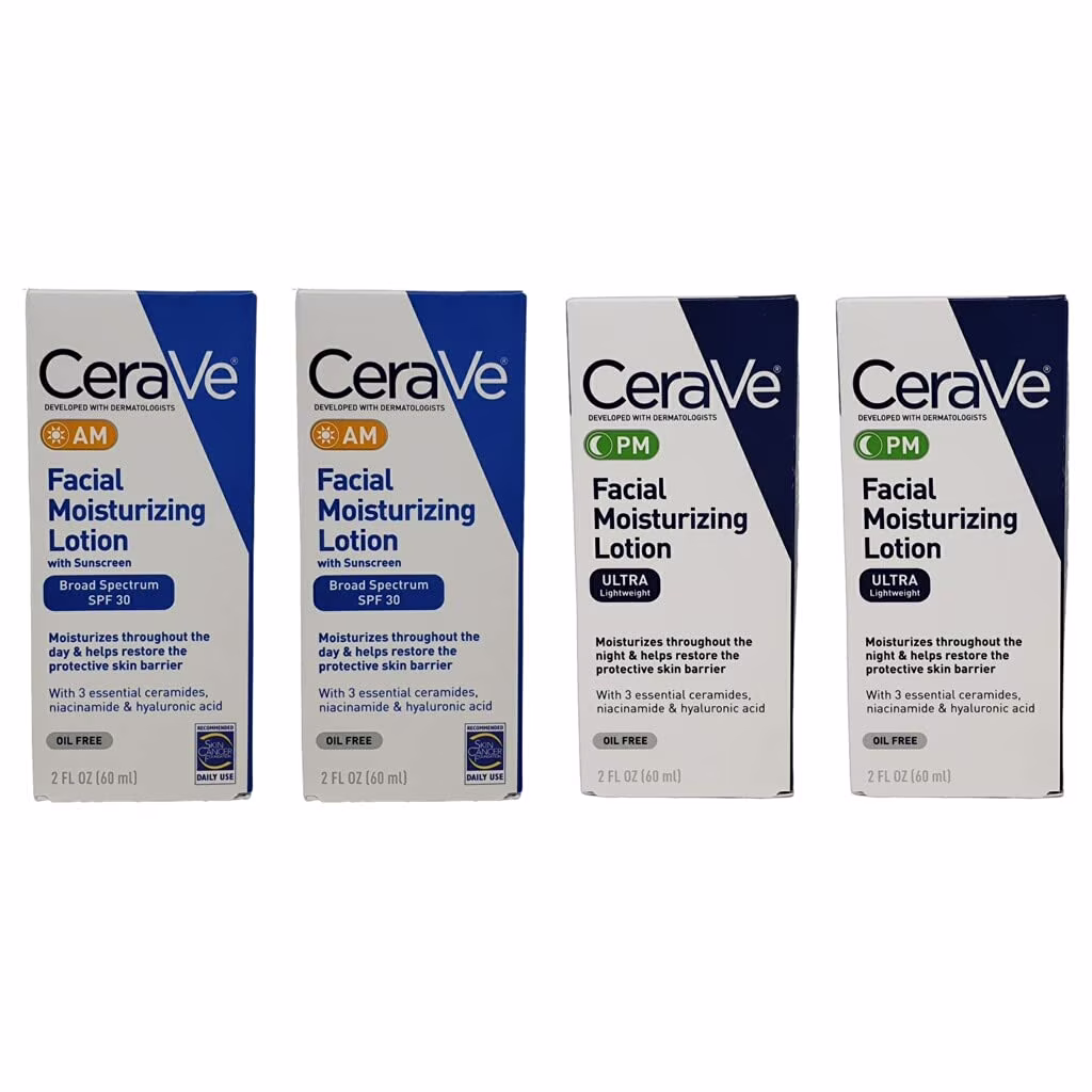Cerave Daily Moisturizing Lotion Bundle - Am & Pm Facial Set, Sunscreen (2 Oz) - 8 Fl Oz Total (4 Bottles).