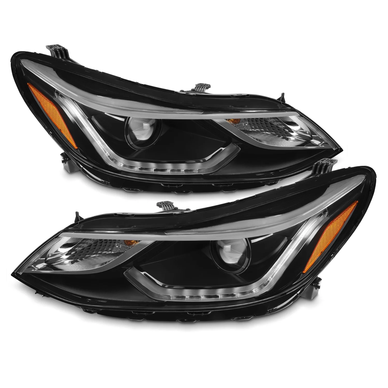 AKKON - Fits 2016 2017 2018 Chevy Cruze Sedan [LED DRL Running] Projector Black Headlights Pair Driver+Passenger Replacement