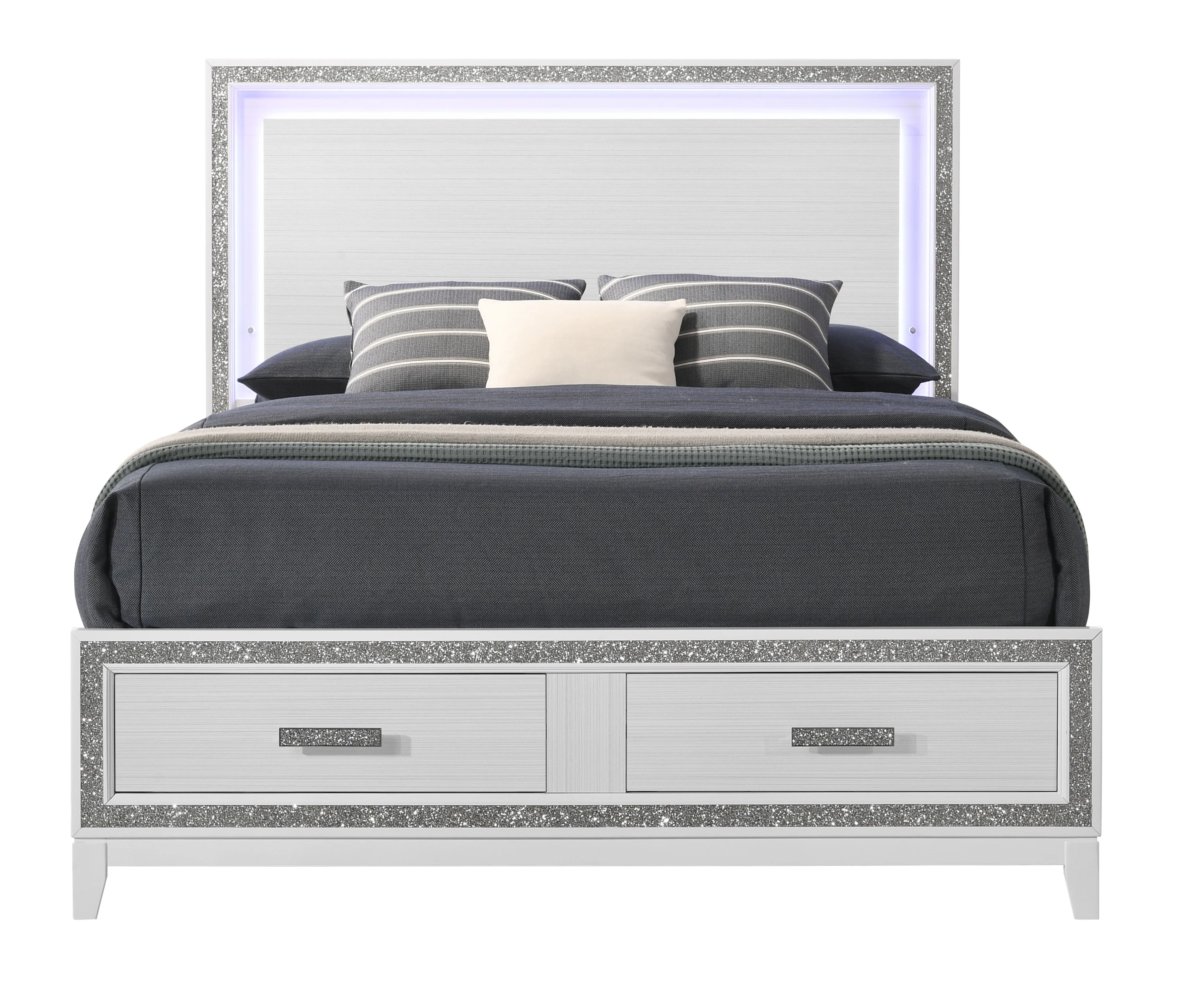 ACME Haiden 2-Drawer Wooden Eastern King Bed with LED in White