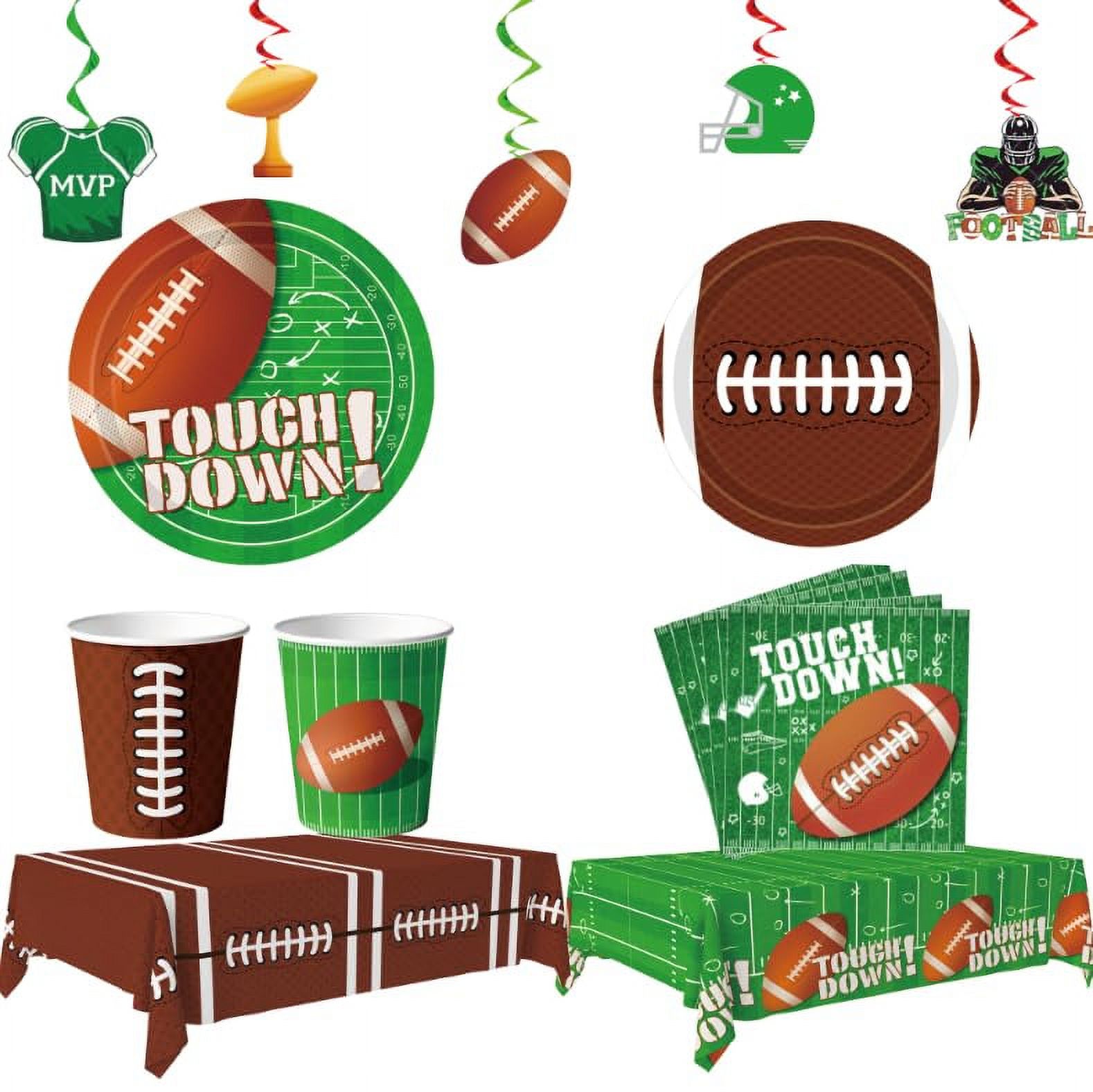 Football Birthday Party Supplies Serve 24, 104pcs Football Party Tableware Set - Football Party Plates Napkins Tablecloth etc Football Party Supplies for Boys Super Bowl Party