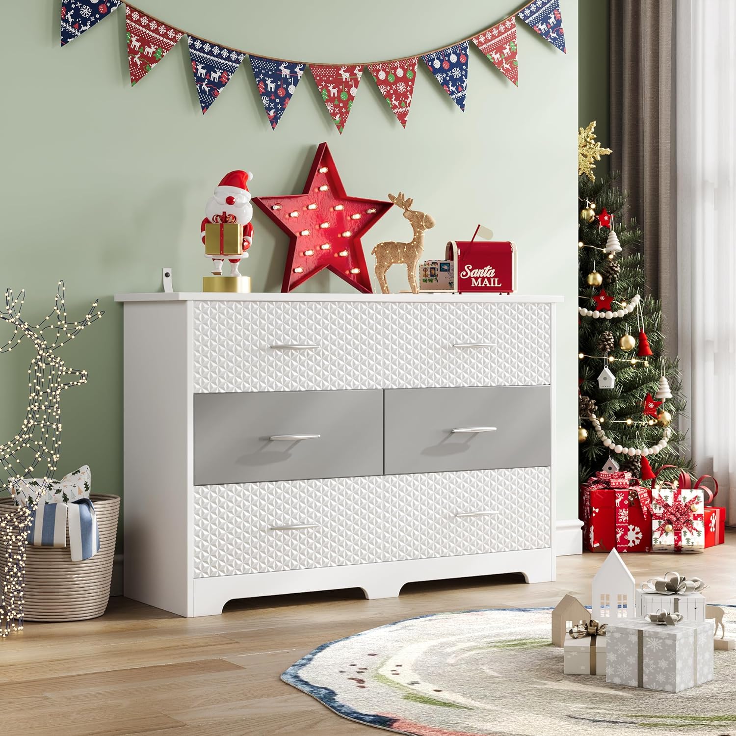 6 Drawer ,Chest with Wide Drawers and Metal ,Wood Storage Chest of Drawers for Bedroom, Large Drawers, Metal Handles Living Room,(White)