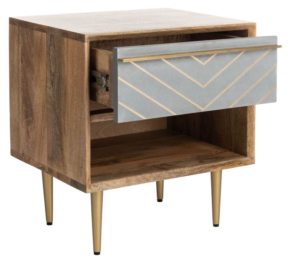 SAFAVIEH Leni Mid-Century Retro Nightstand, Natural/Brass